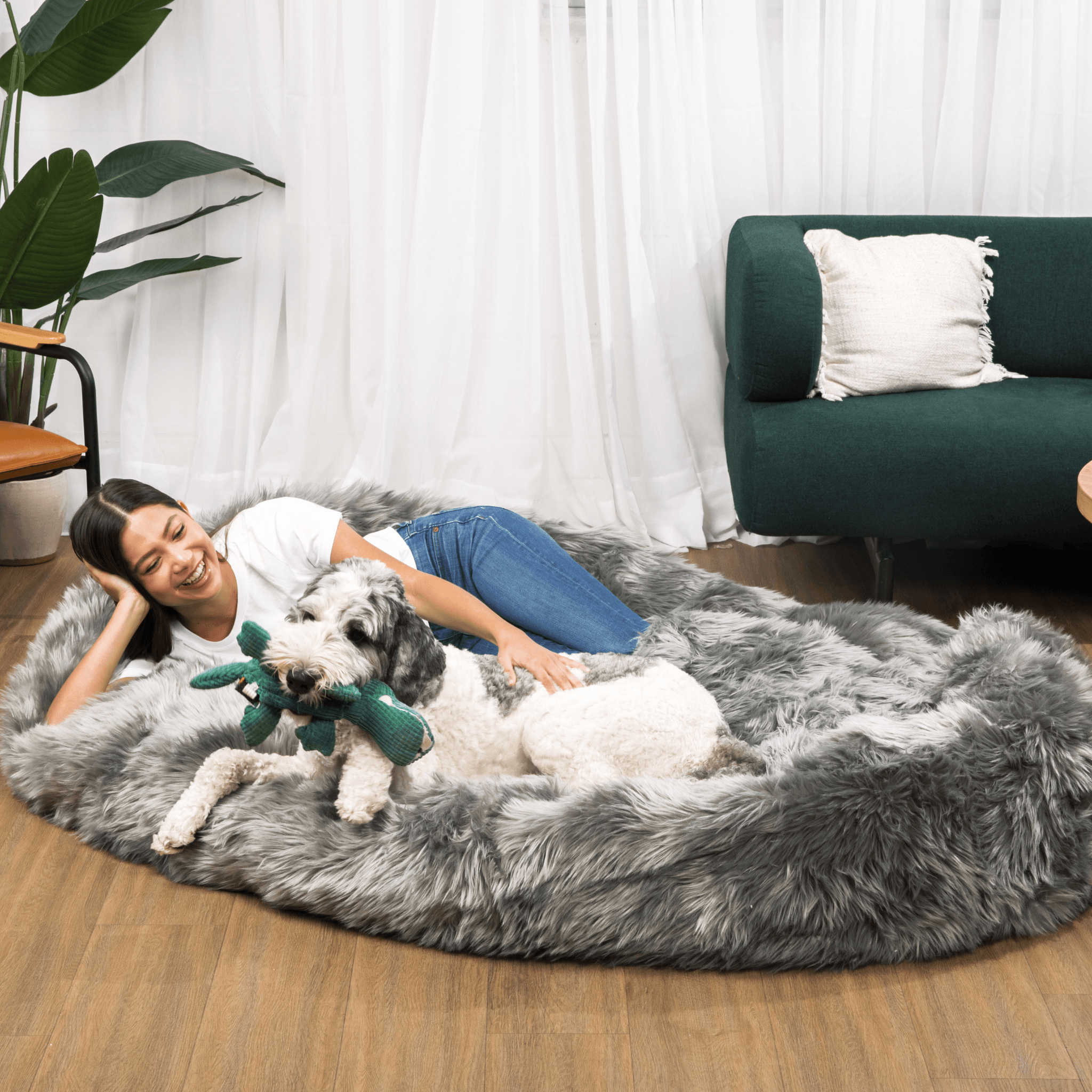 Paw - PupCloud™ Human-Size Faux Fur Memory Foam Dog Bed - Charcoal Grey