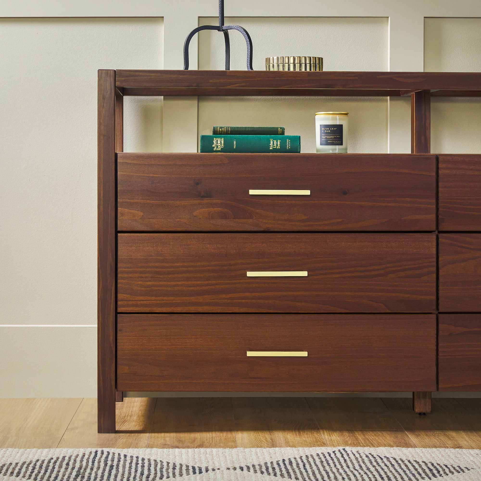 Isla Modern Easy Assembly 6 Drawer Dresser with Glass Top