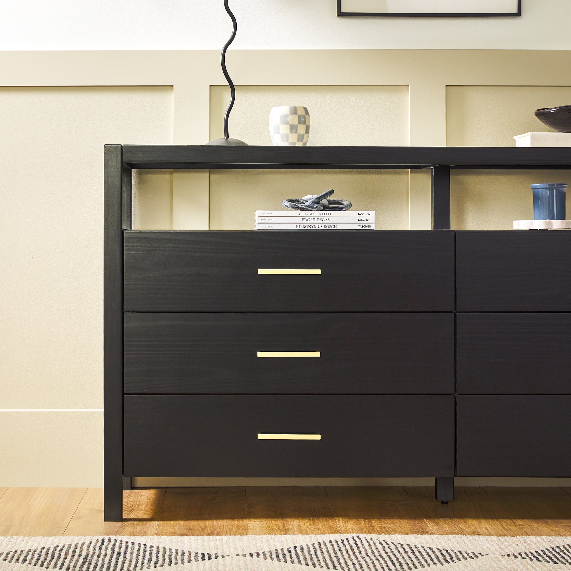 Isla Modern Easy Assembly 6 Drawer Dresser with Glass Top