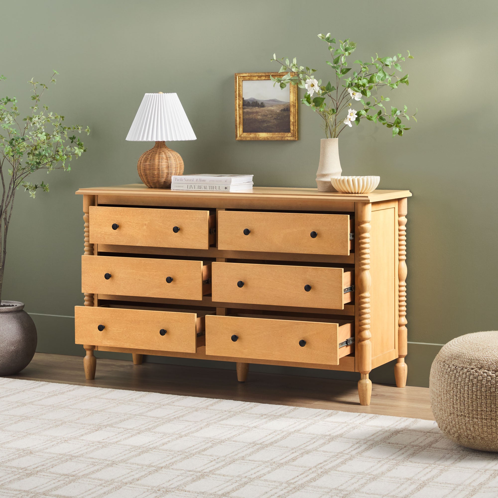 Traditional Vivienne 6-Drawer Easy Assembly Solid Wood Dresser
