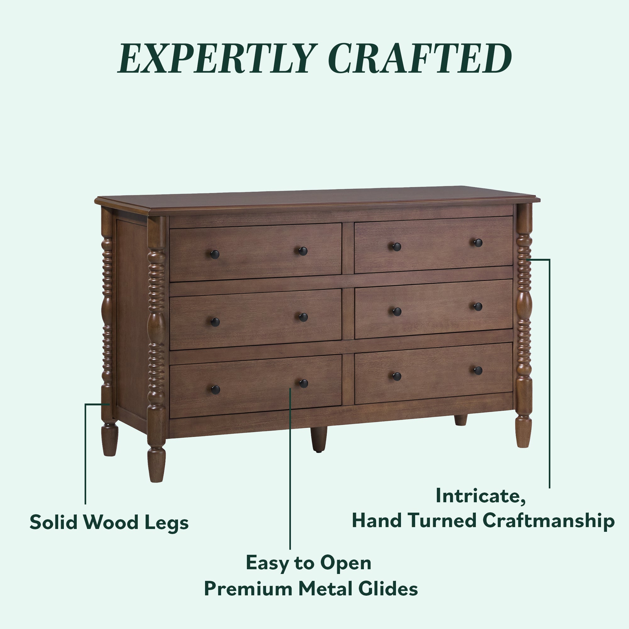 Traditional Vivienne 6-Drawer Easy Assembly Solid Wood Dresser