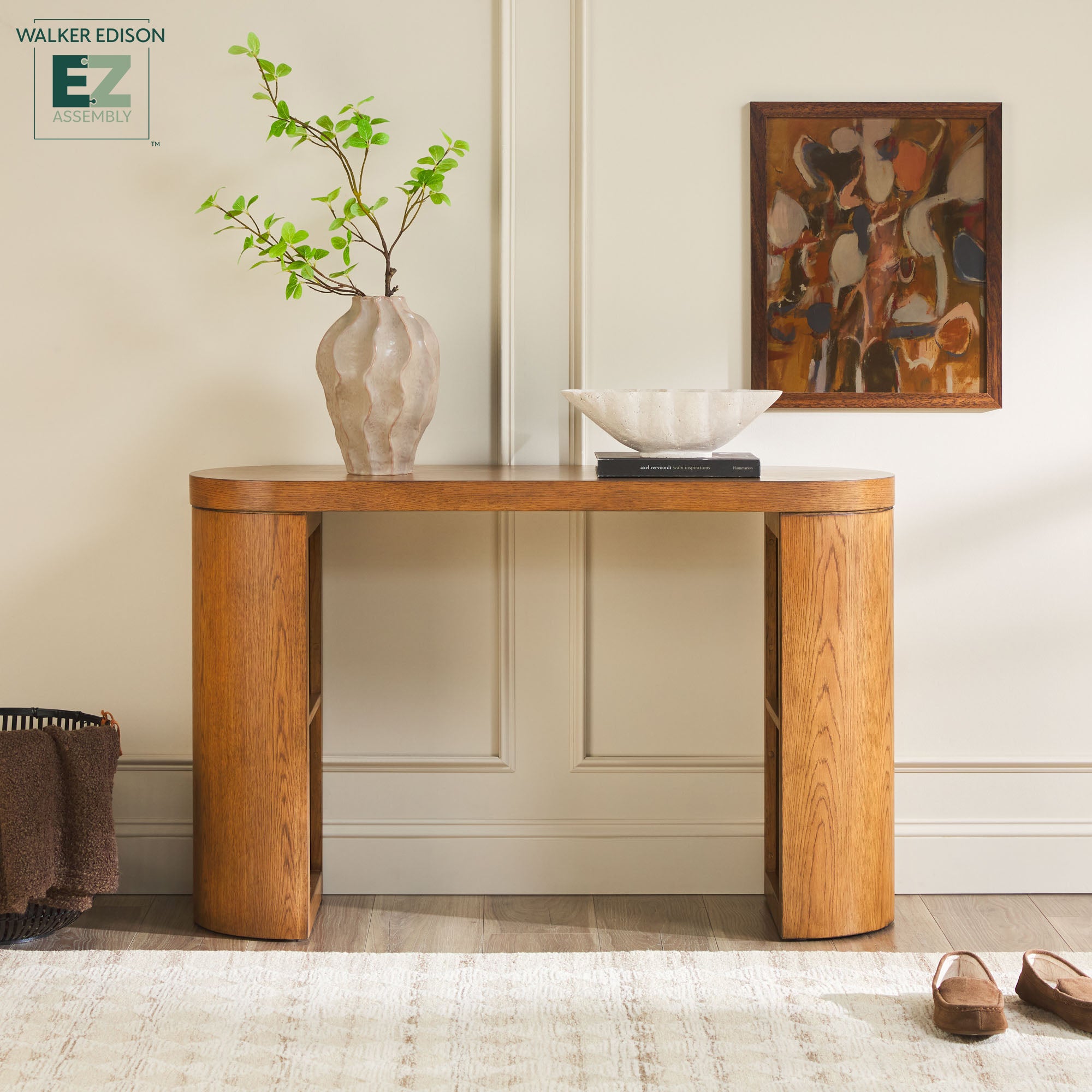 Maya Modern Oak Wood Veneer 48" Console Entry Table with Storage ...
