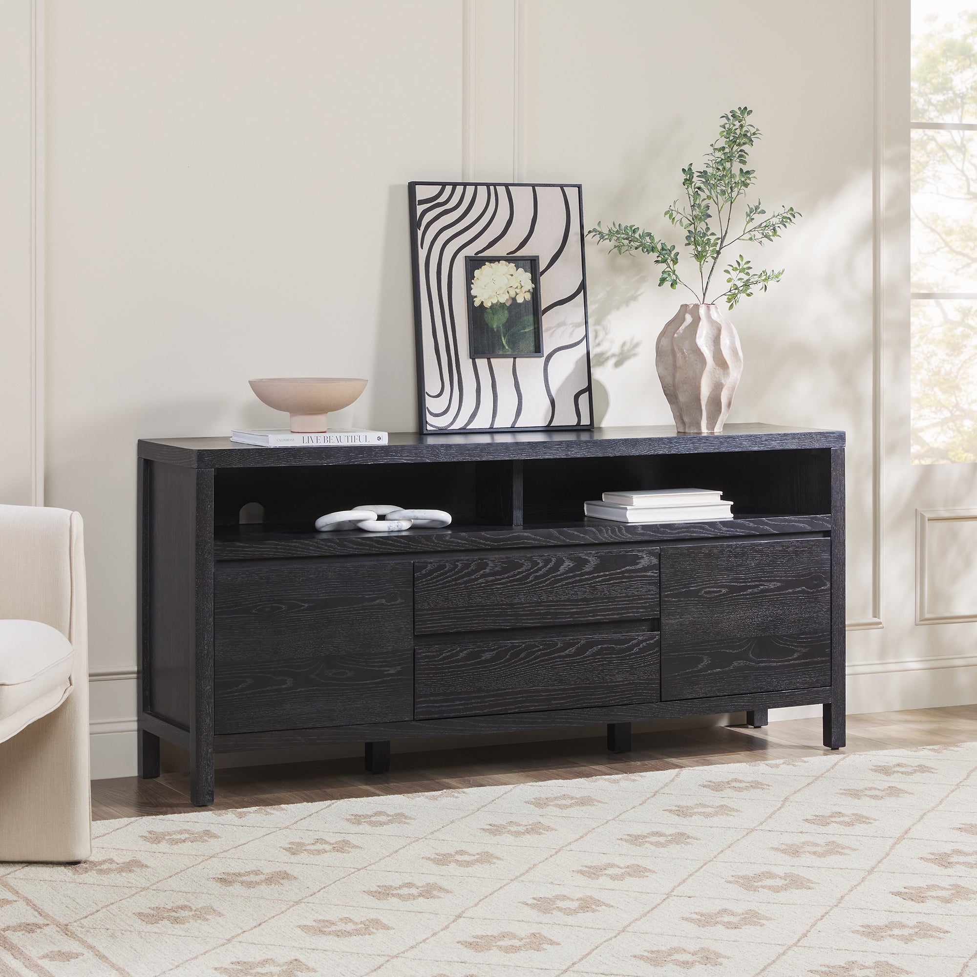 Nash 65" Modern Farmhouse Rustic Oak Wood Sideboard / TV Stand