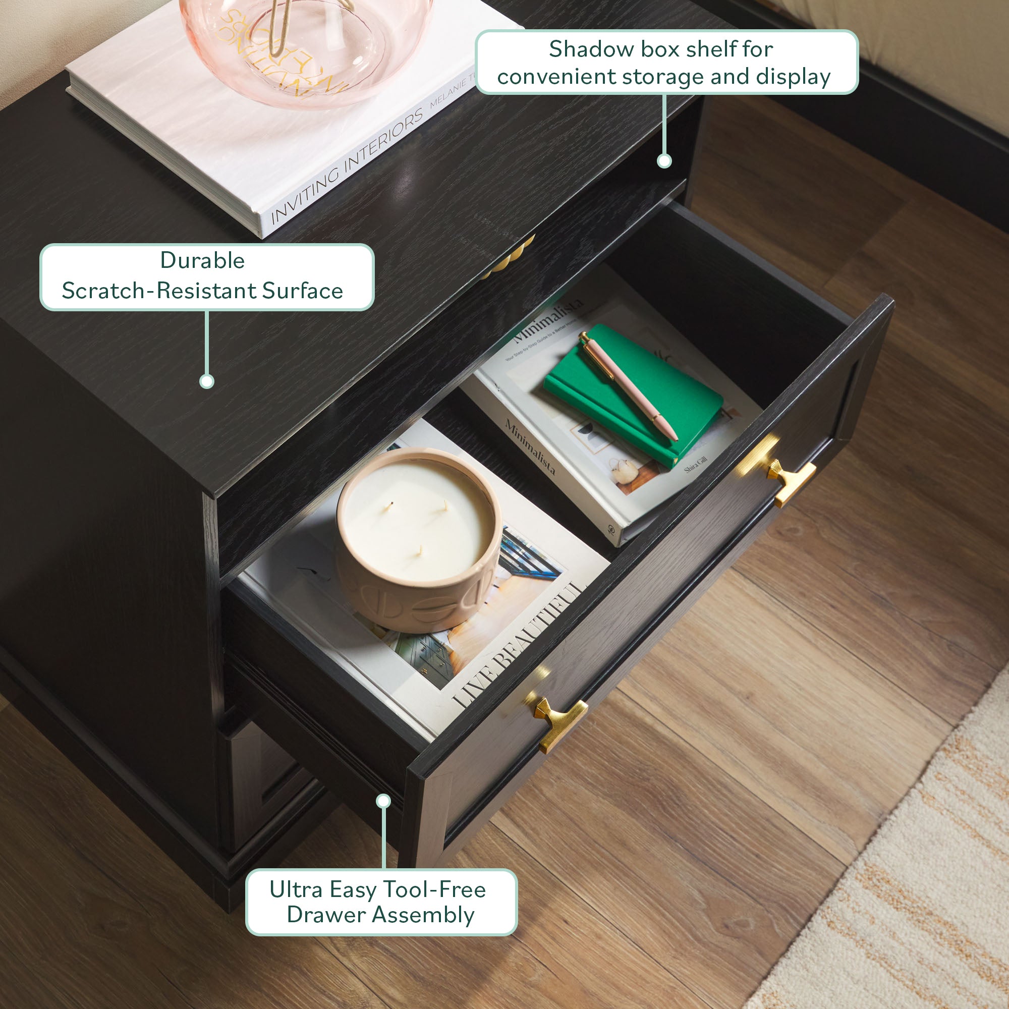Clyde Modern Farmhouse Easy Assembly 2-Drawer Nightstand/Side Table