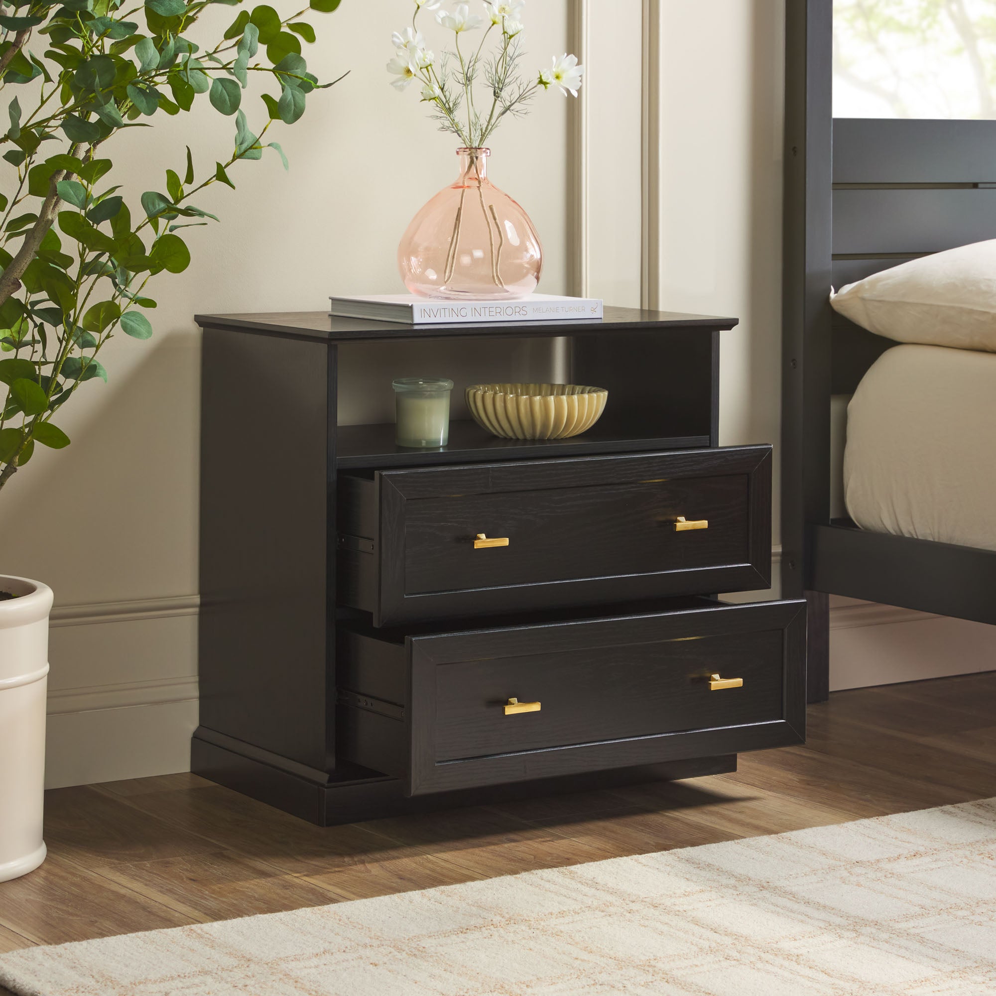 Clyde Modern Farmhouse Easy Assembly 2-Drawer Nightstand/Side Table