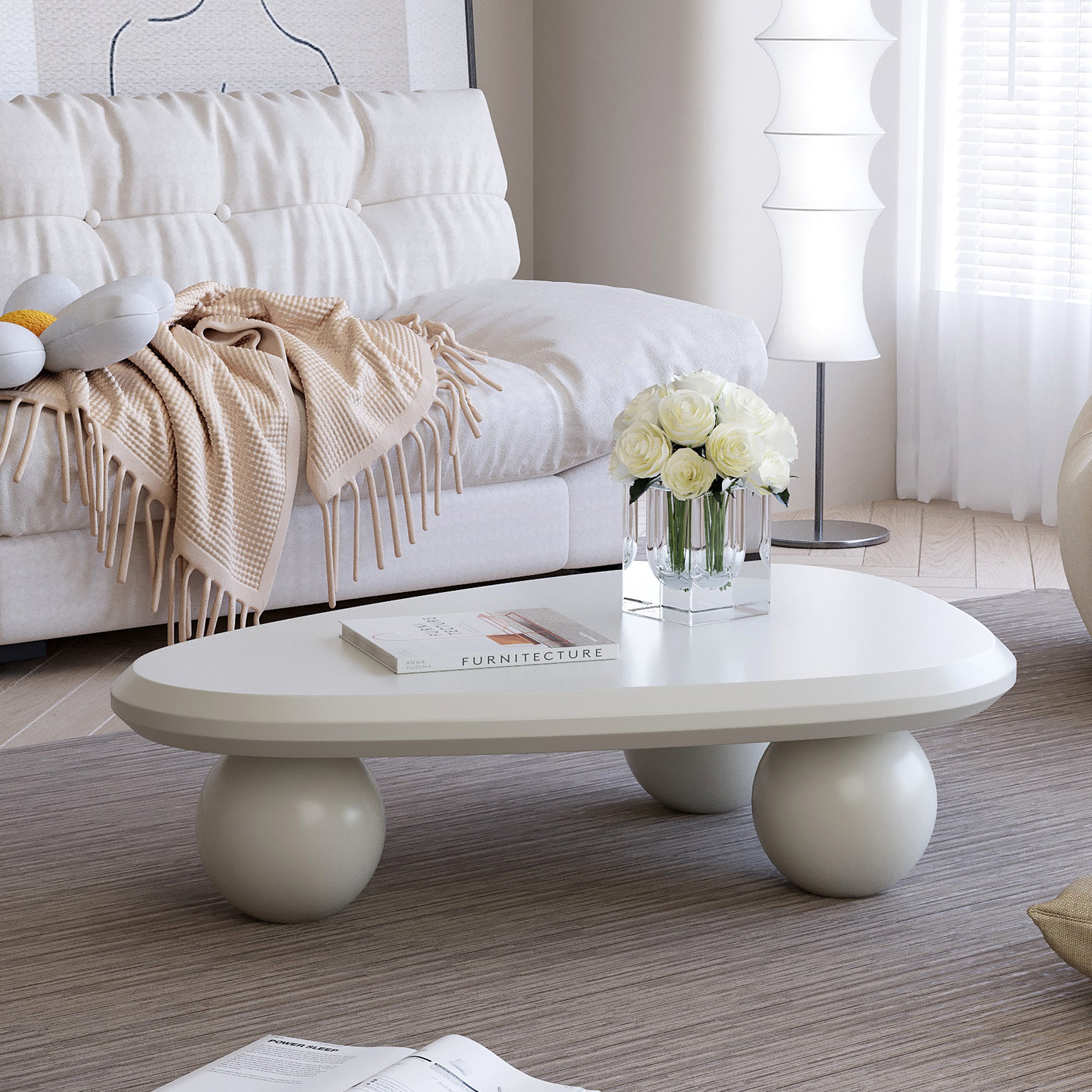 Walker Edison | Modern Cloud Wood Coffee Table with Ball Legs
