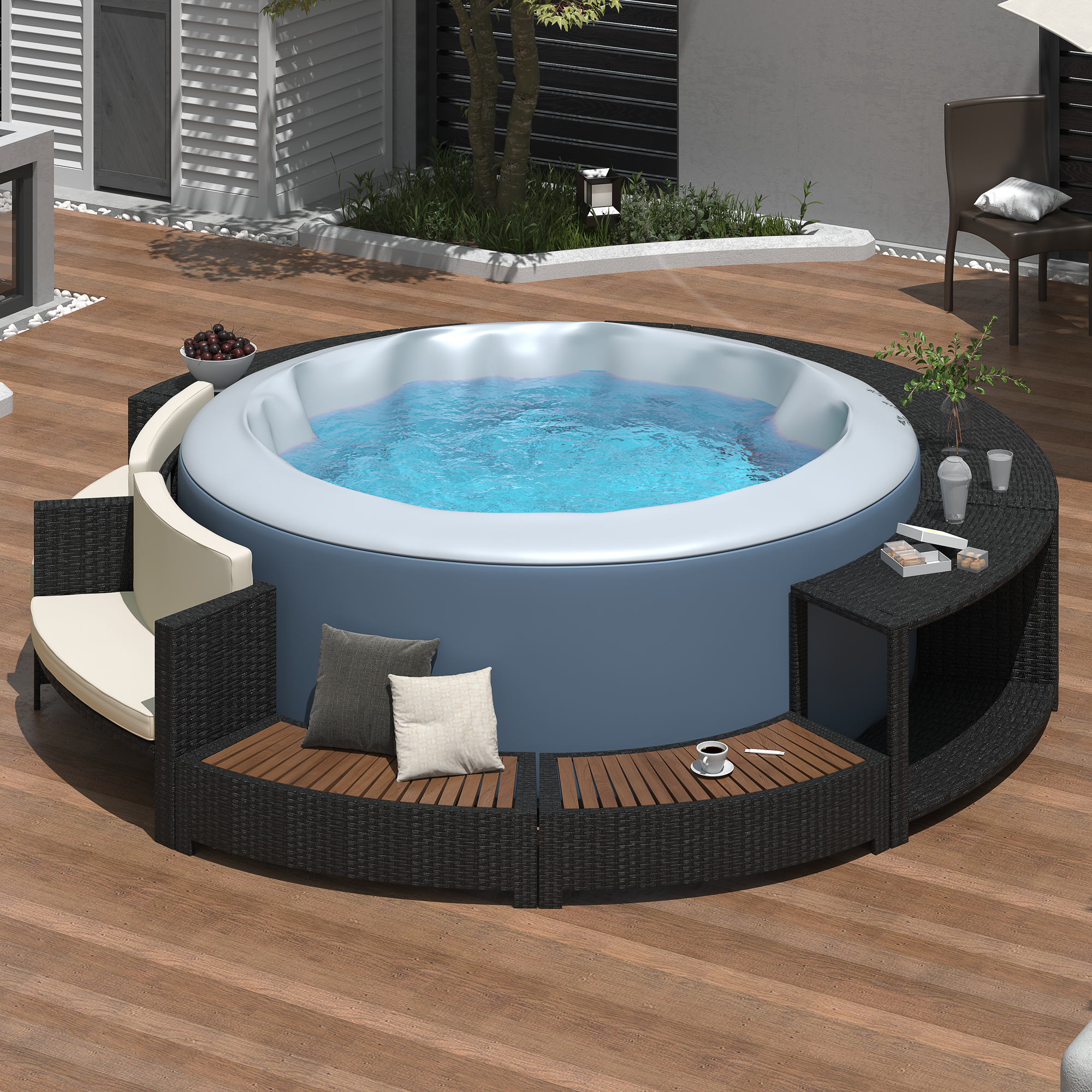 Walker Edison | Spa Surround Spa Frame Patio Rattan Sofa Set with Storage Spaces