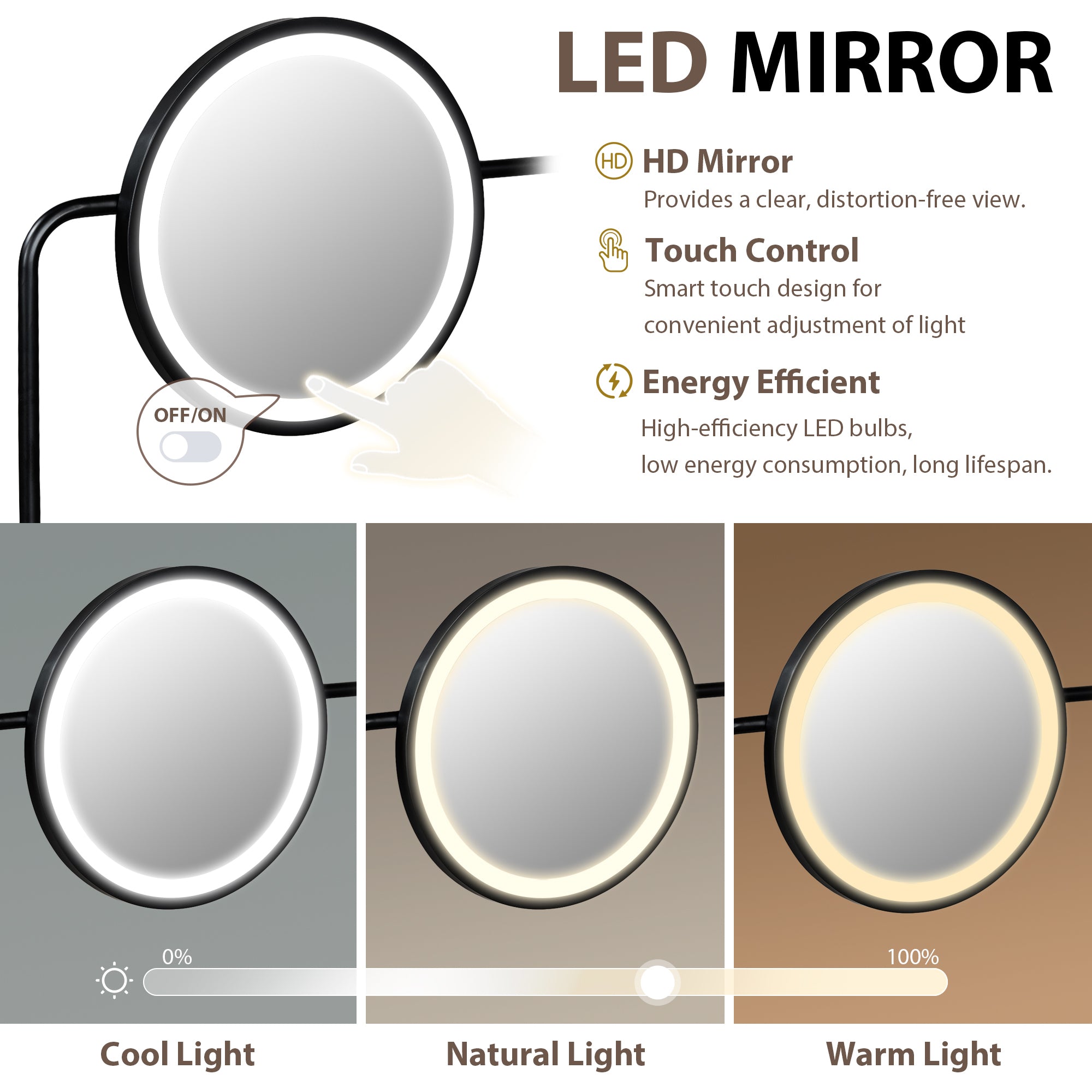 Walker Edison | Makeup Vanity Desk with 3-Mode Lighted Mirror, Wireless Charging Station and Storage