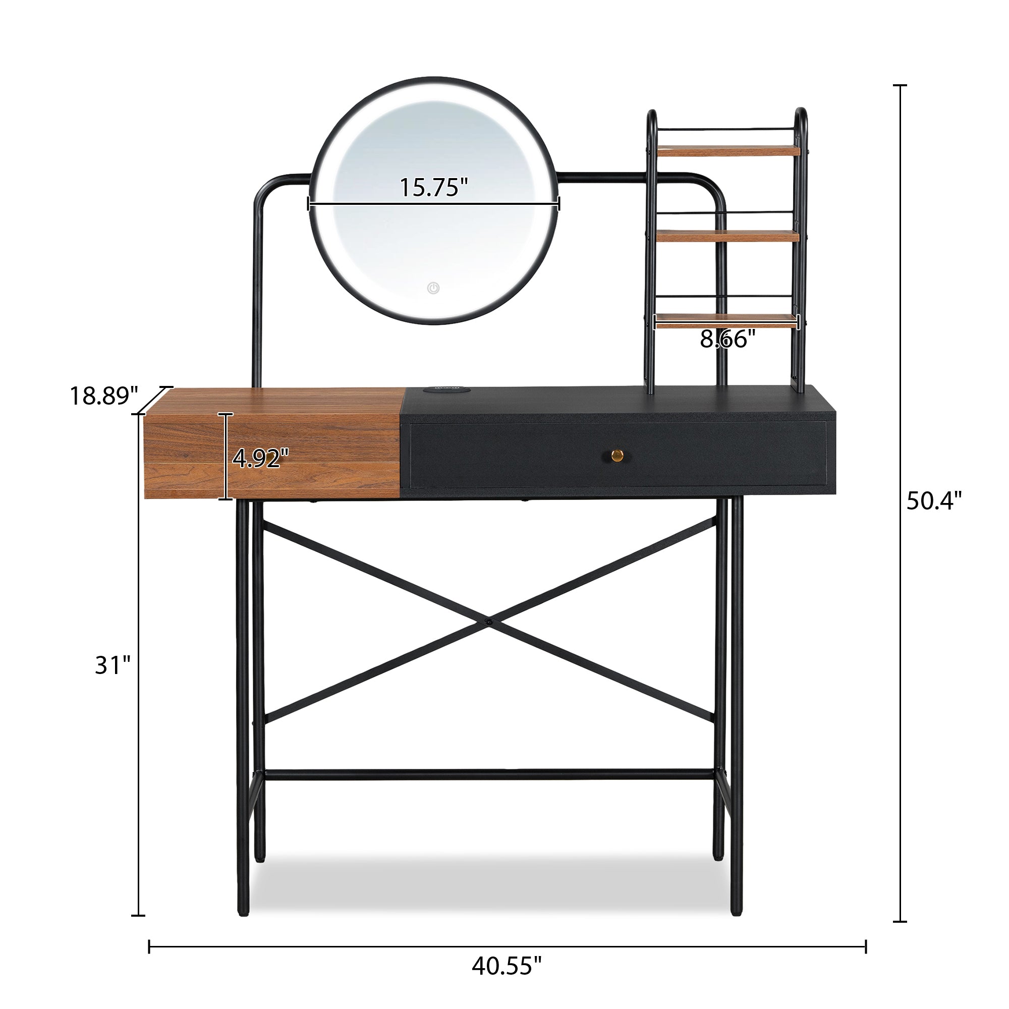 Walker Edison | Makeup Vanity Desk with 3-Mode Lighted Mirror, Wireless Charging Station and Storage