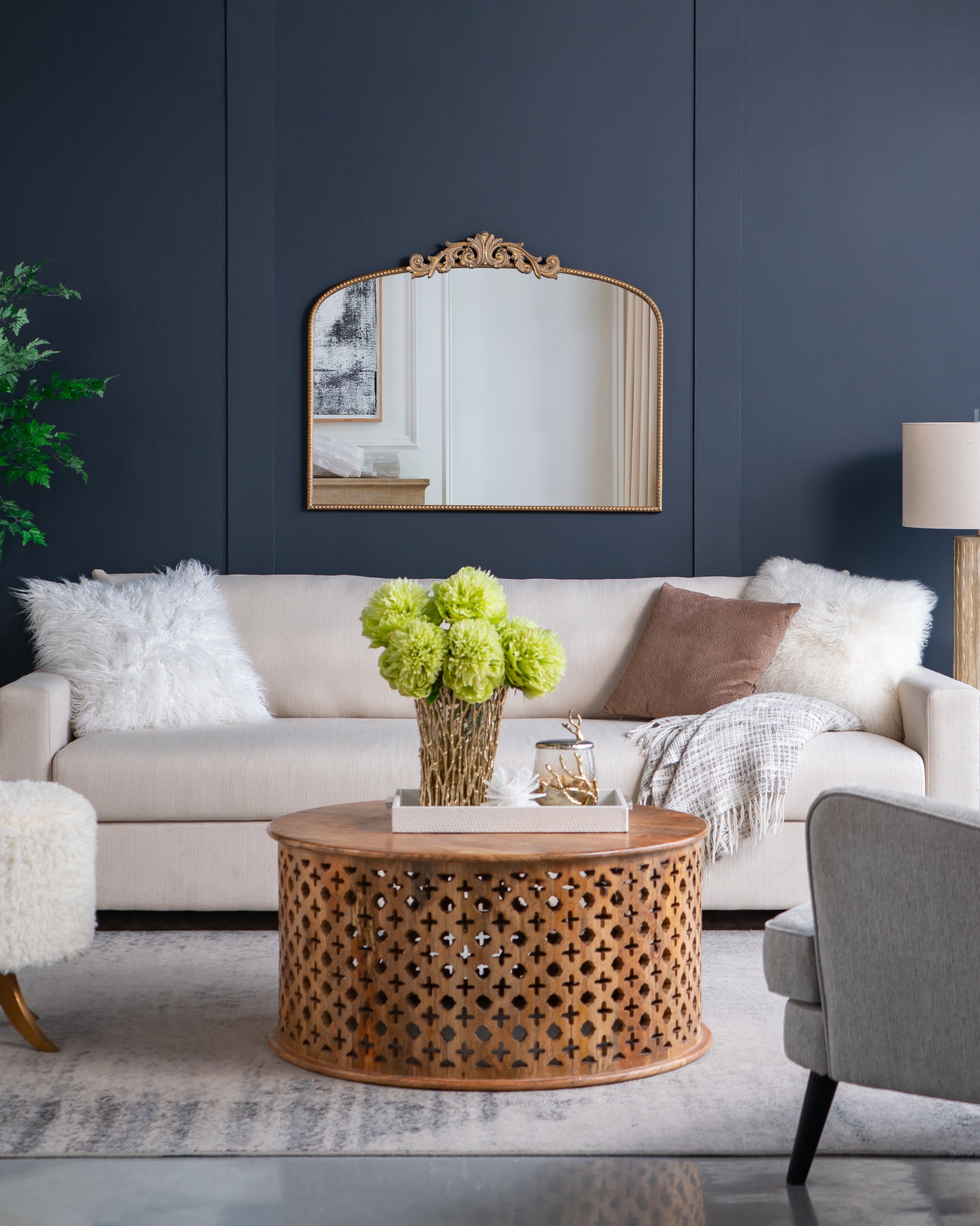 Walker Edison | Vintage Fleur Design Gold Arch Mirror