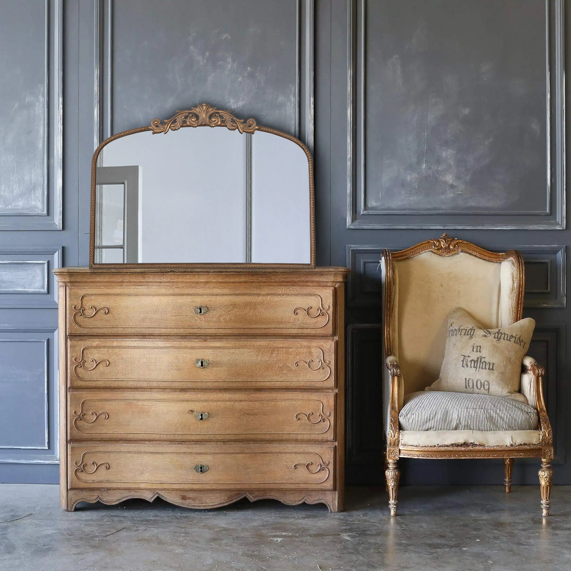 Walker Edison | Vintage Fleur Design Gold Arch Mirror
