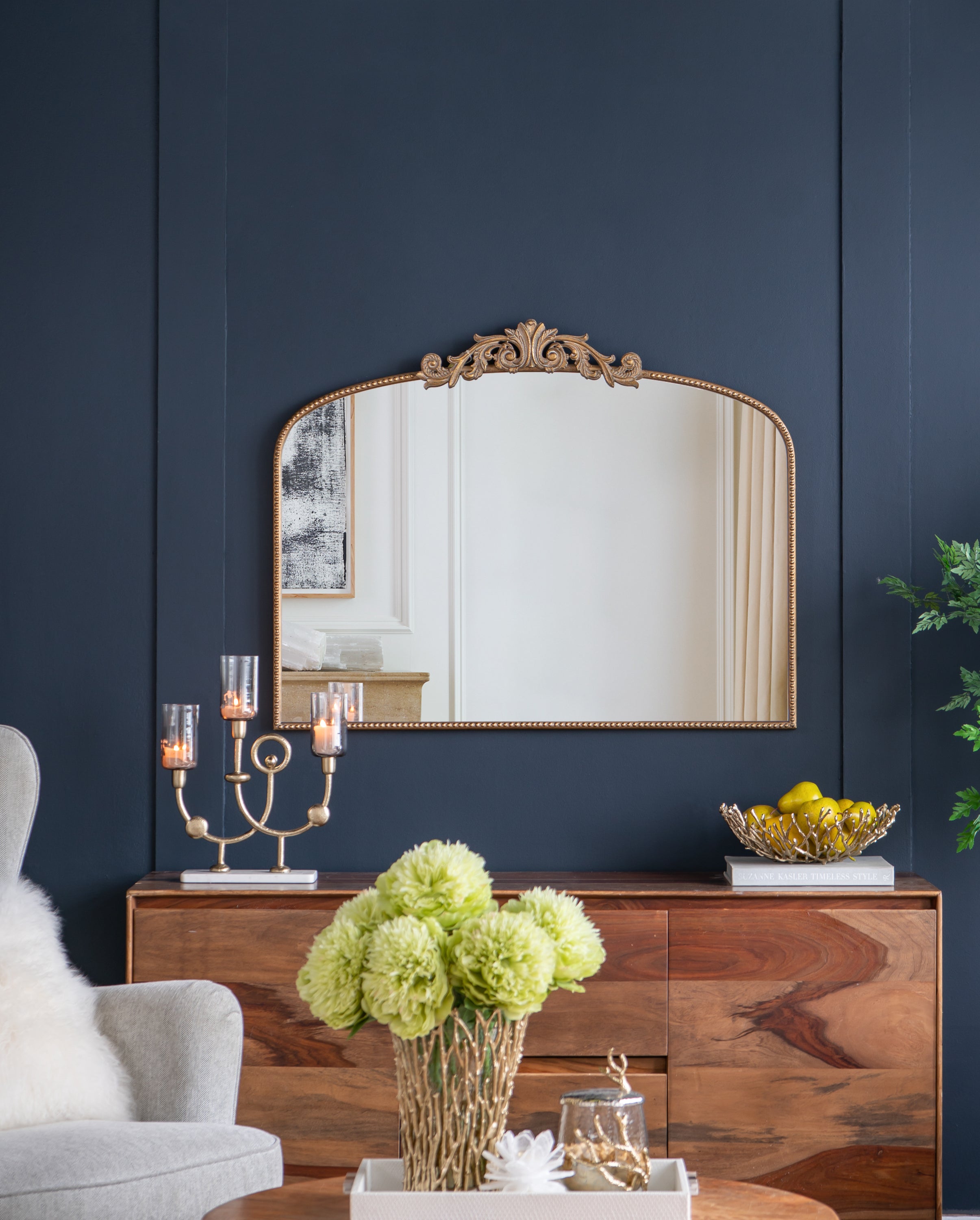 Walker Edison | Vintage Fleur Design Gold Arch Mirror