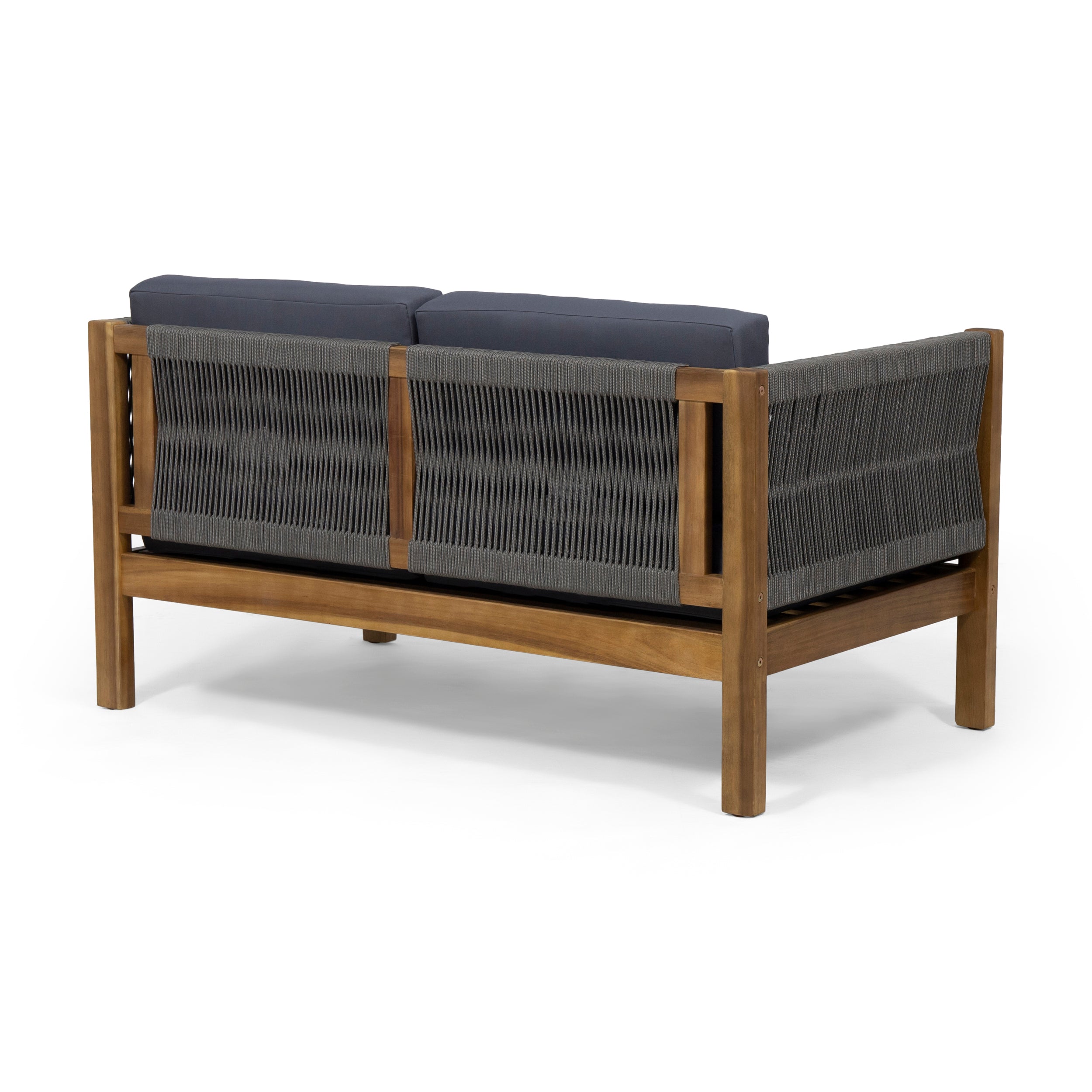 Walker Edison | Rope Design Outdoor Teak Loveseat Set