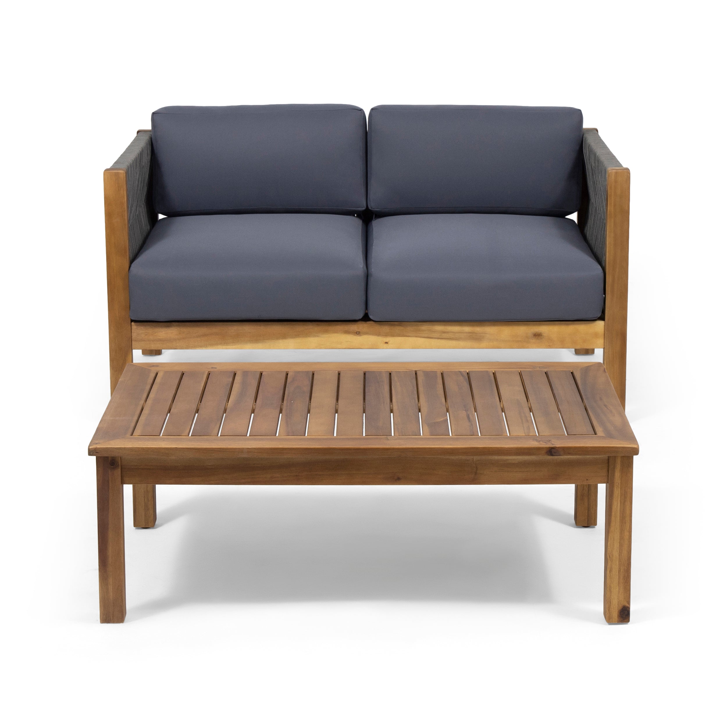 Walker Edison | Rope Design Outdoor Teak Loveseat Set