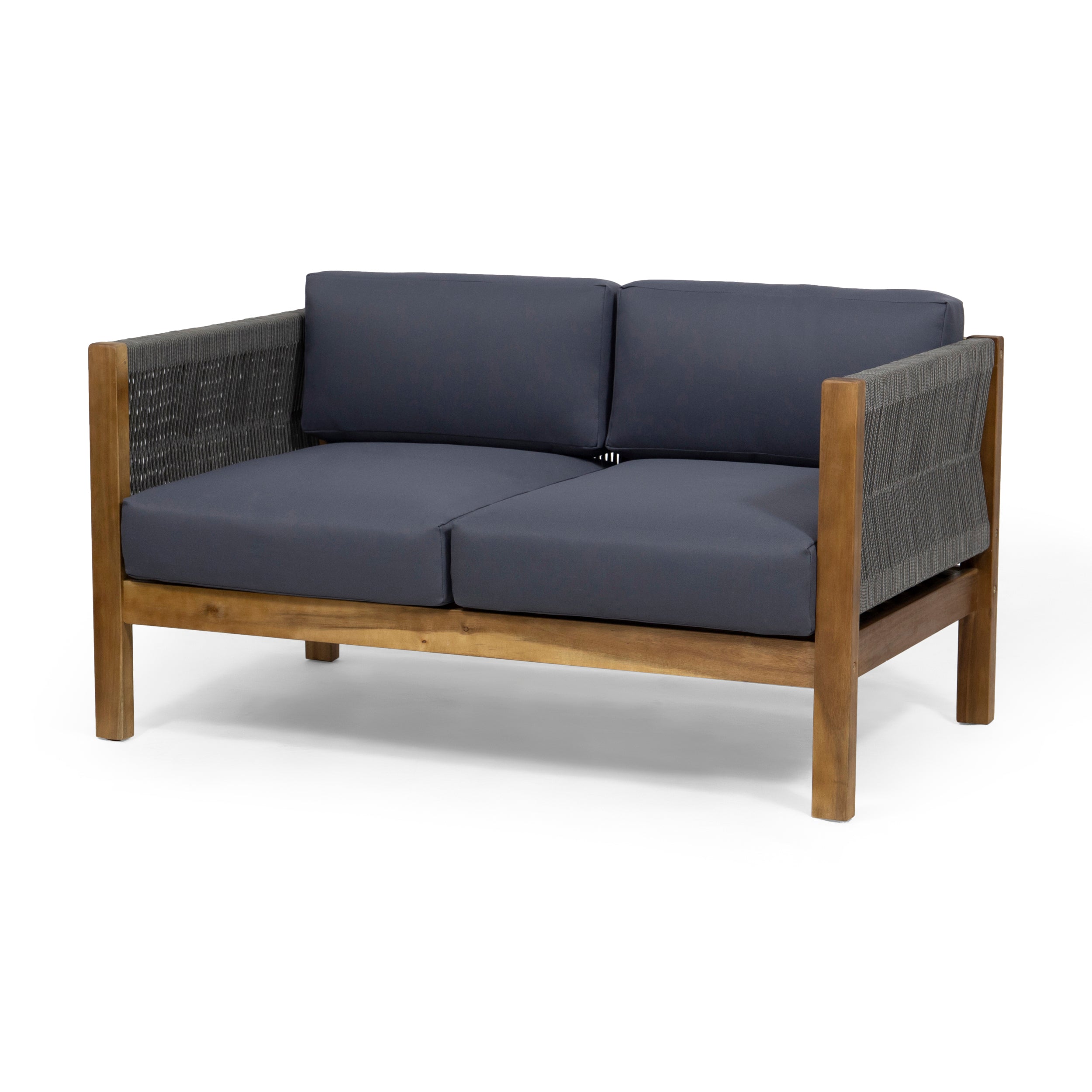 Walker Edison | Rope Design Outdoor Teak Loveseat Set