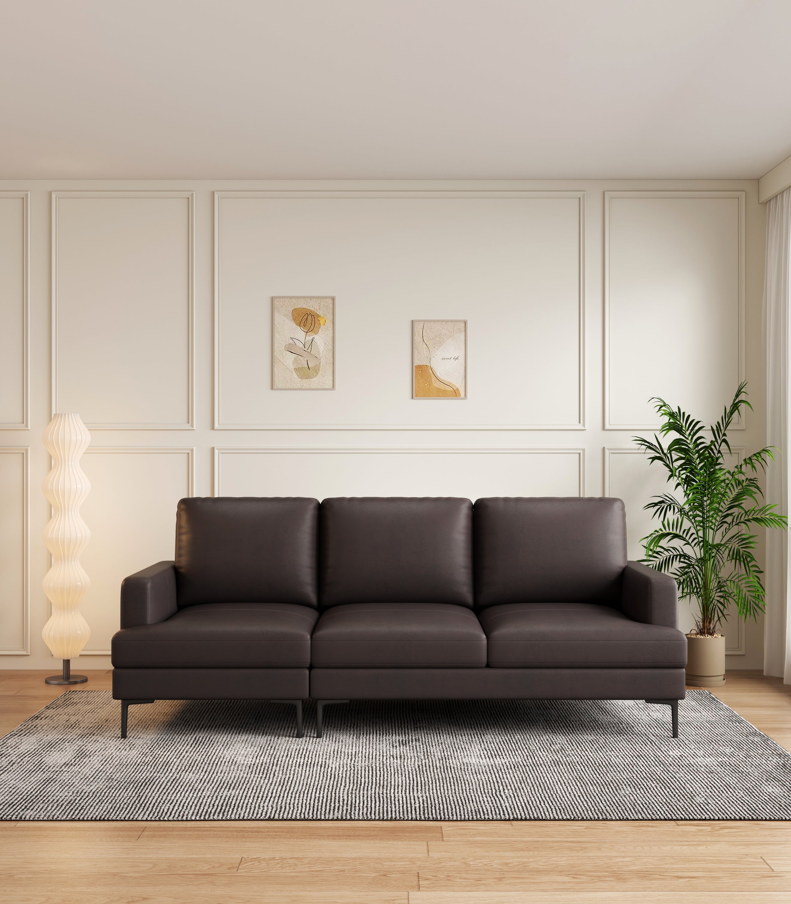 Walker Edison | Brown Genuine Leather Sofa