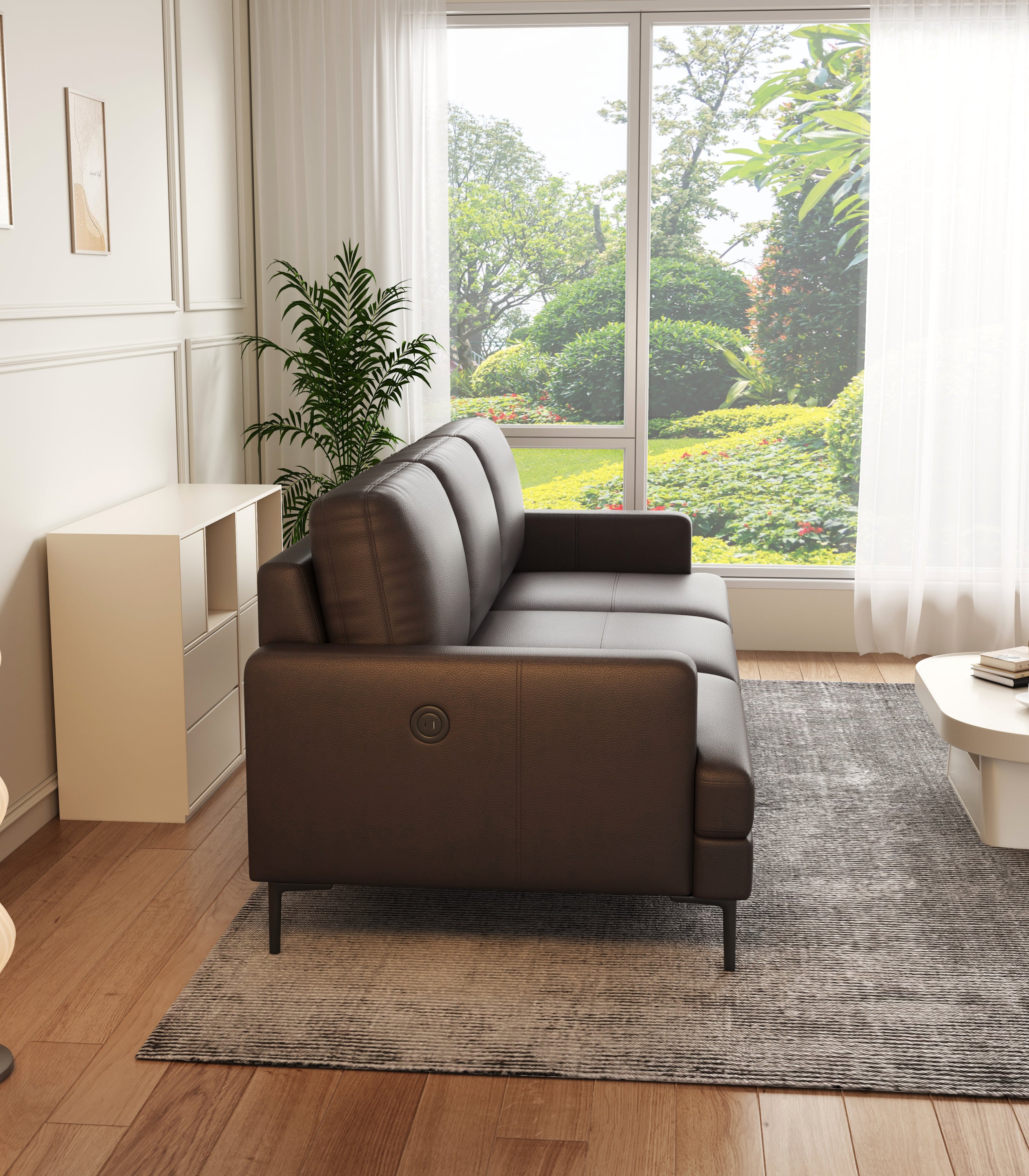Walker Edison | Brown Genuine Leather Sofa