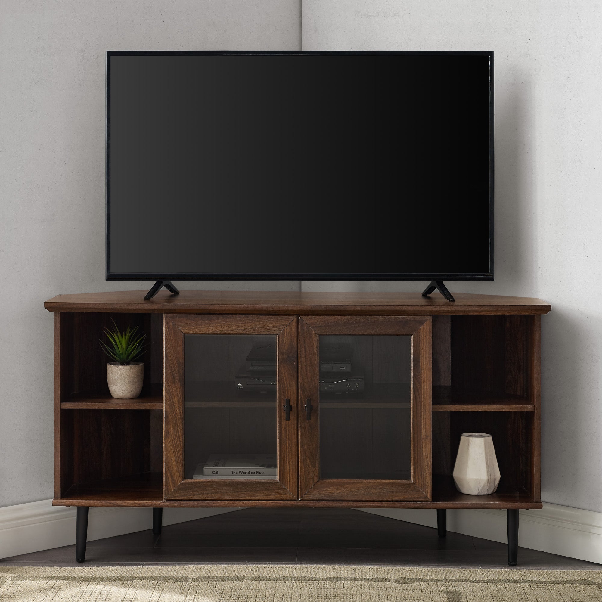 Clyde 48" Simple Glass Door Corner TV Stand