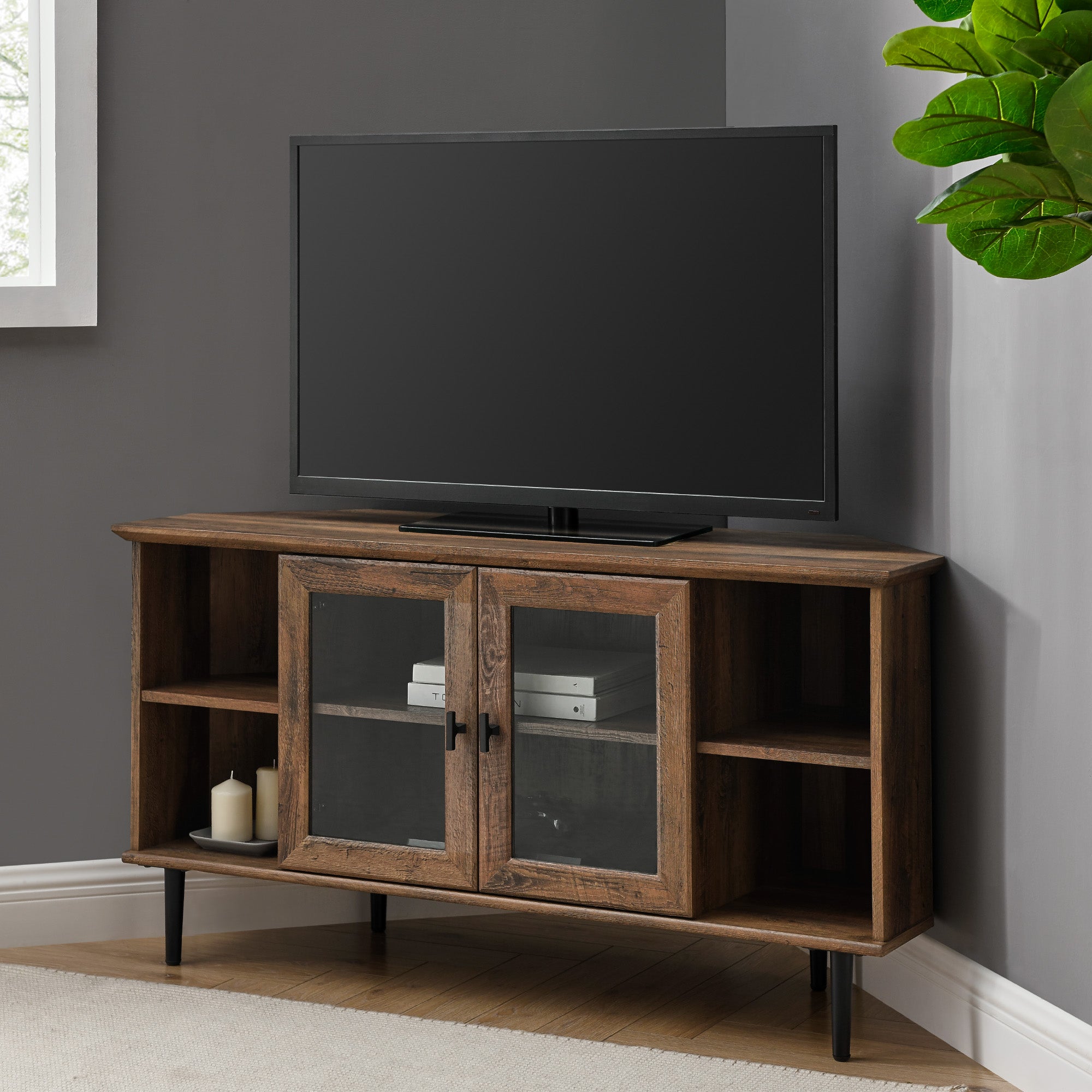 Clyde 48" Simple Glass Door Corner TV Stand