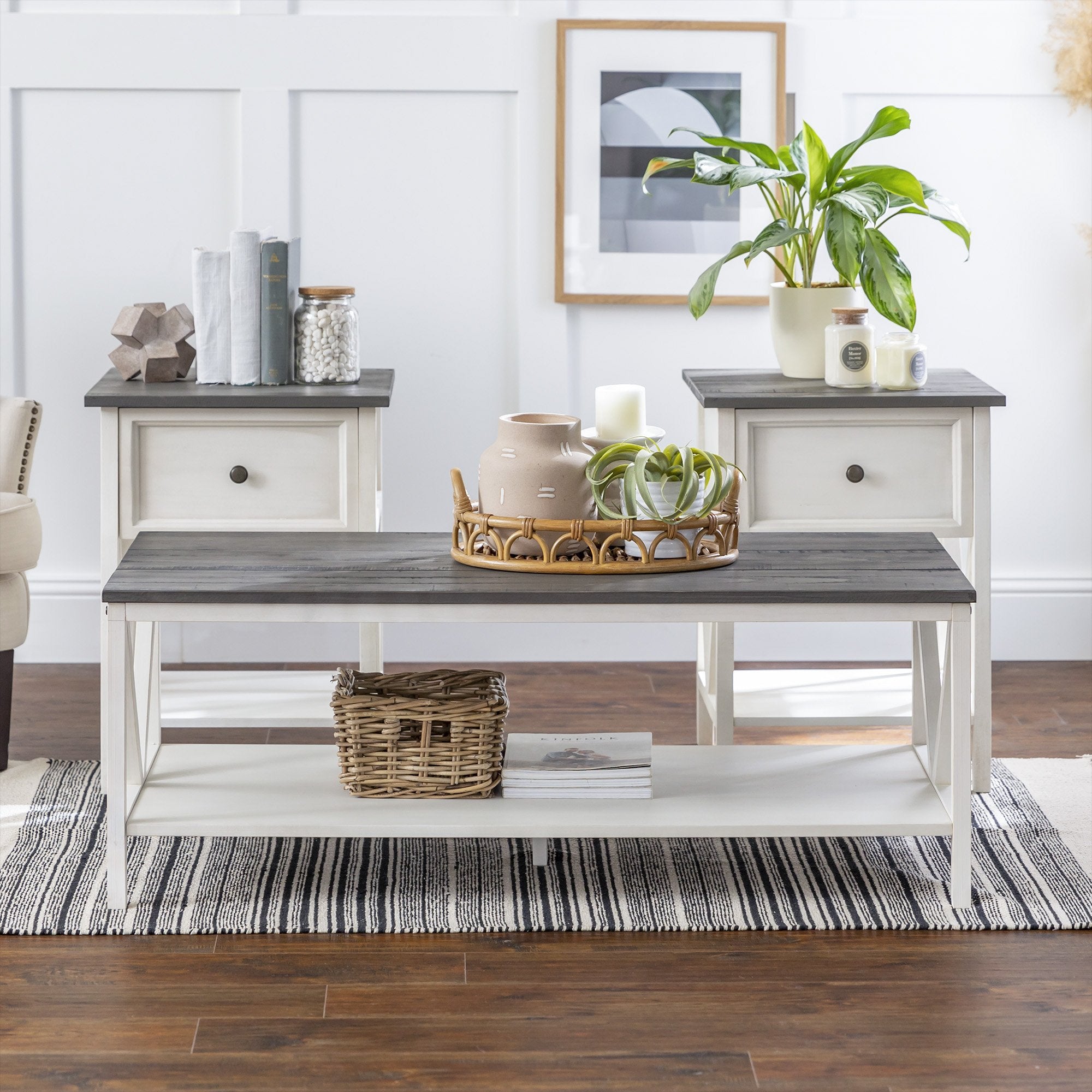 3-Piece Distressed Solid Wood Table Set