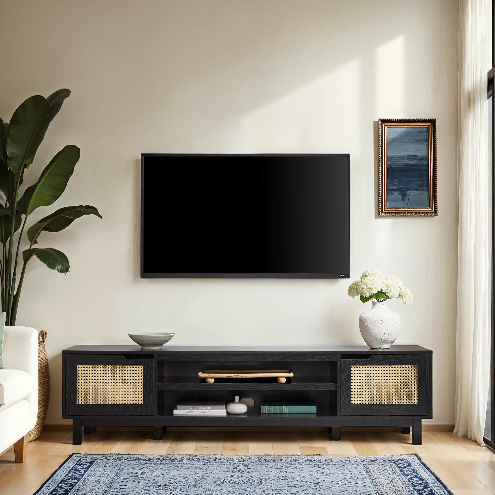 Hamkke Boho 2-Door Faux Rattan TV Stand