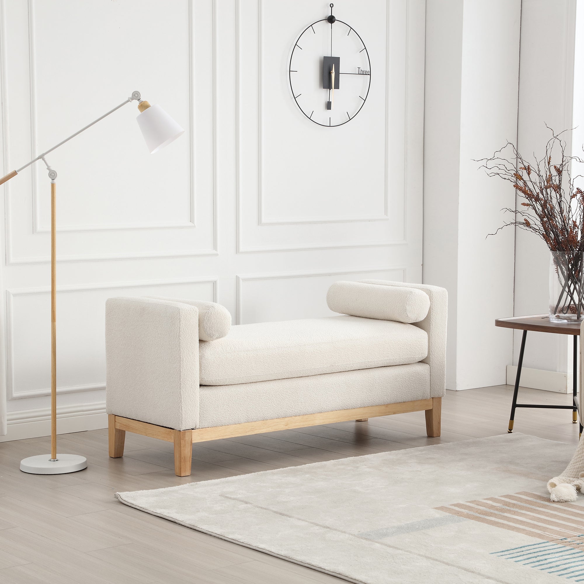 Walker Edison | Elegant & Modern Boucle Upholstered Bench w Pillows