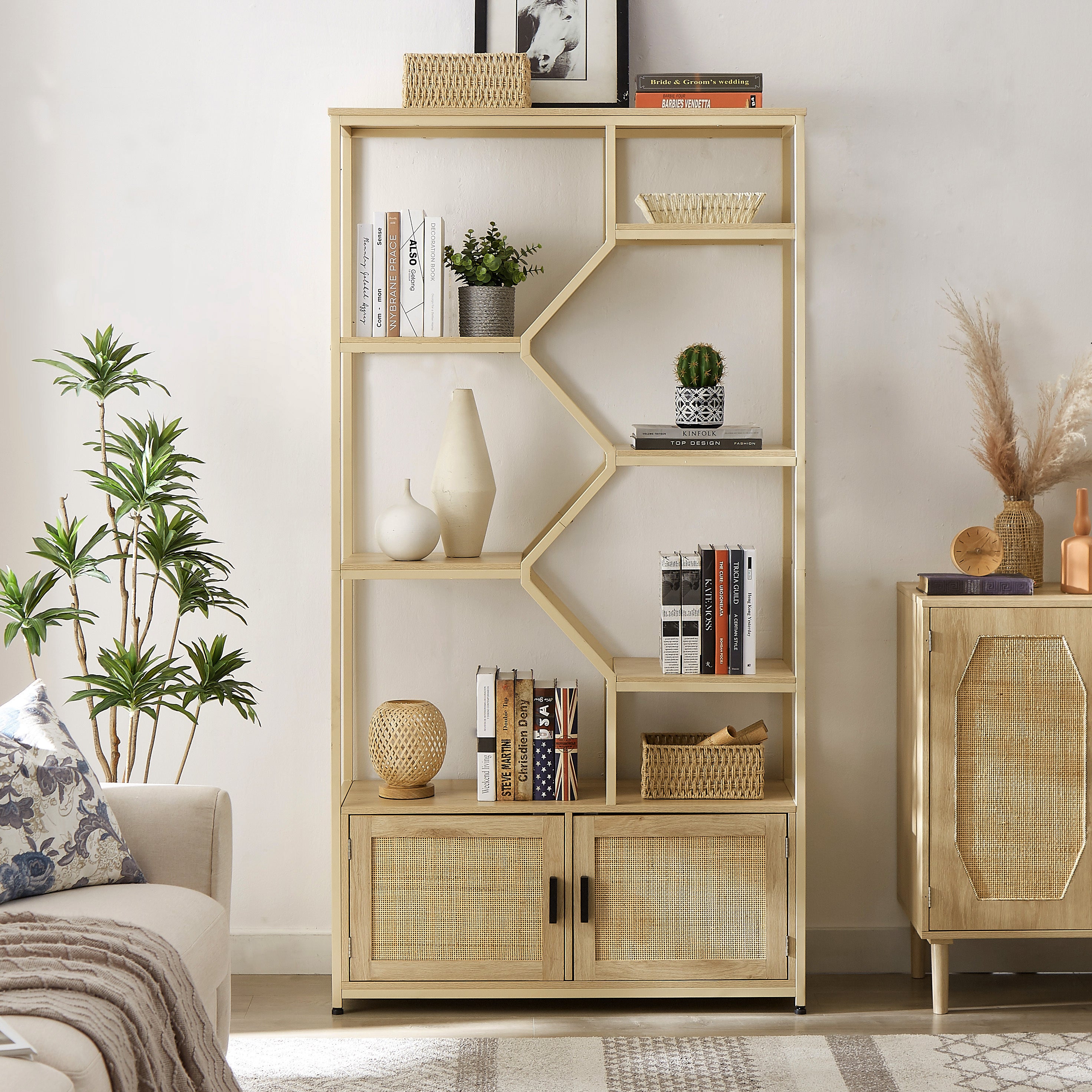 Walker Edison | Rattan Bookshelf Storage Cabinet