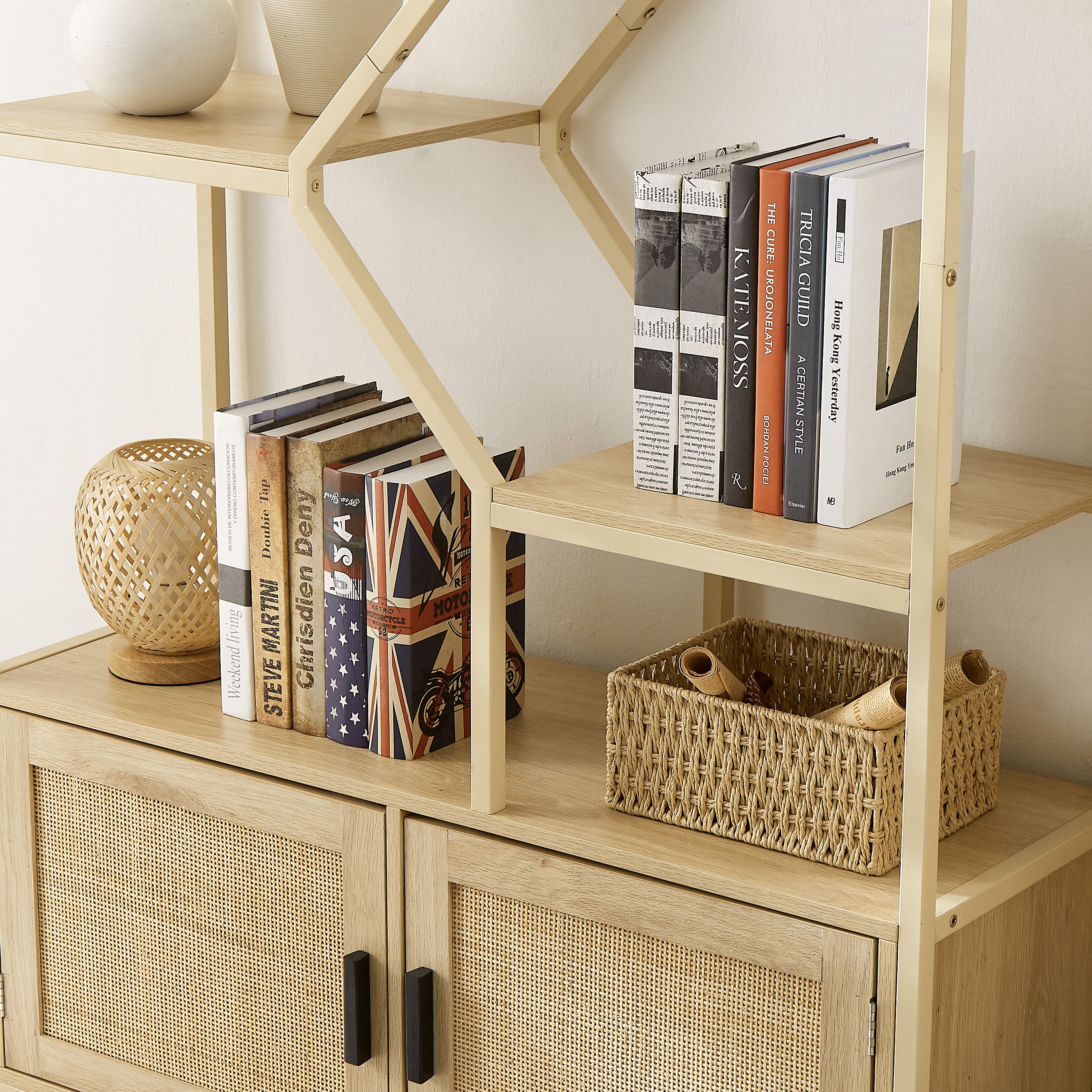 Walker Edison | Rattan Bookshelf Storage Cabinet
