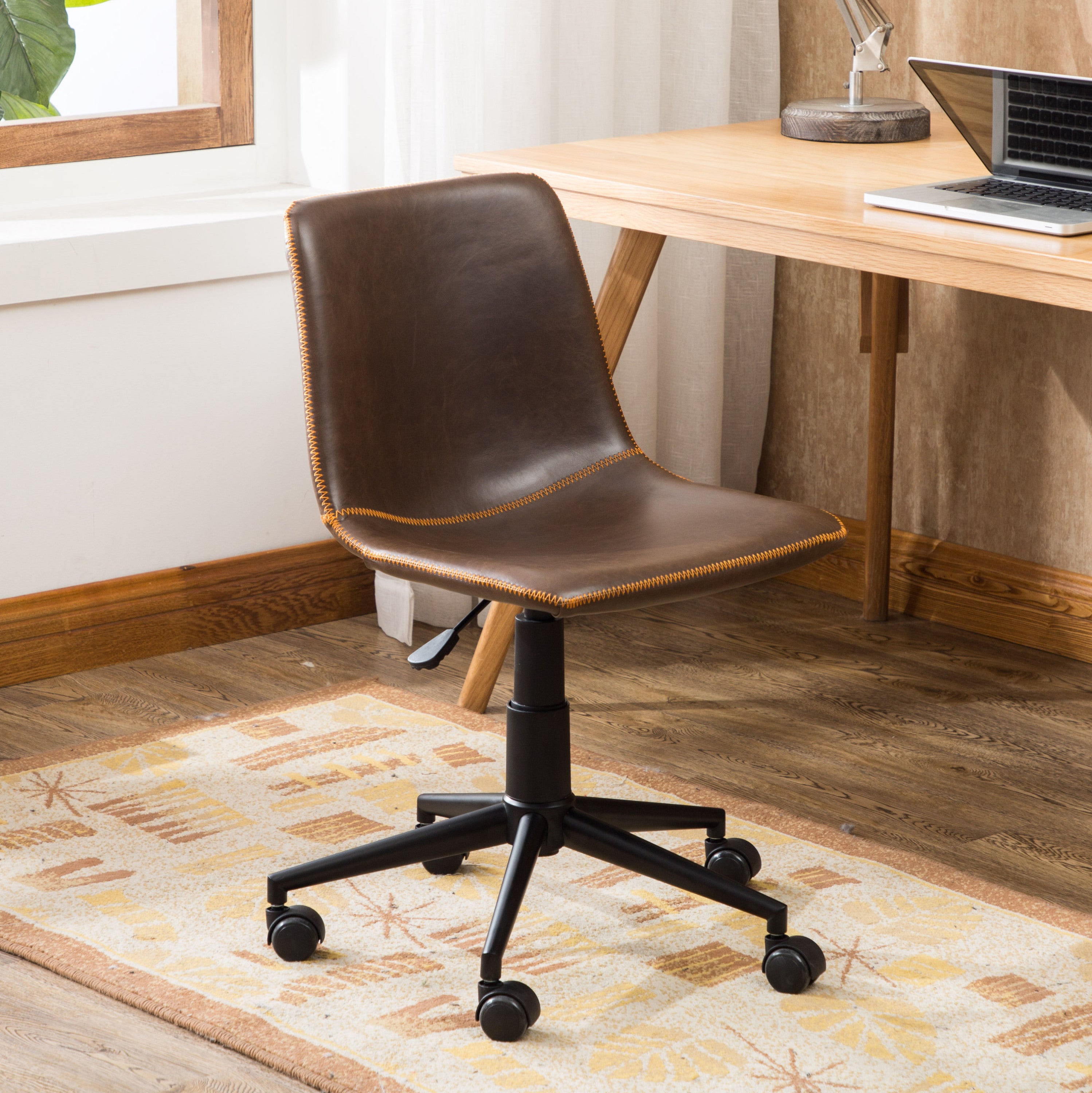 Walker Edison | Cesena Faux Leather 360 Swivel Air Lift Office Chair, Antique Brown