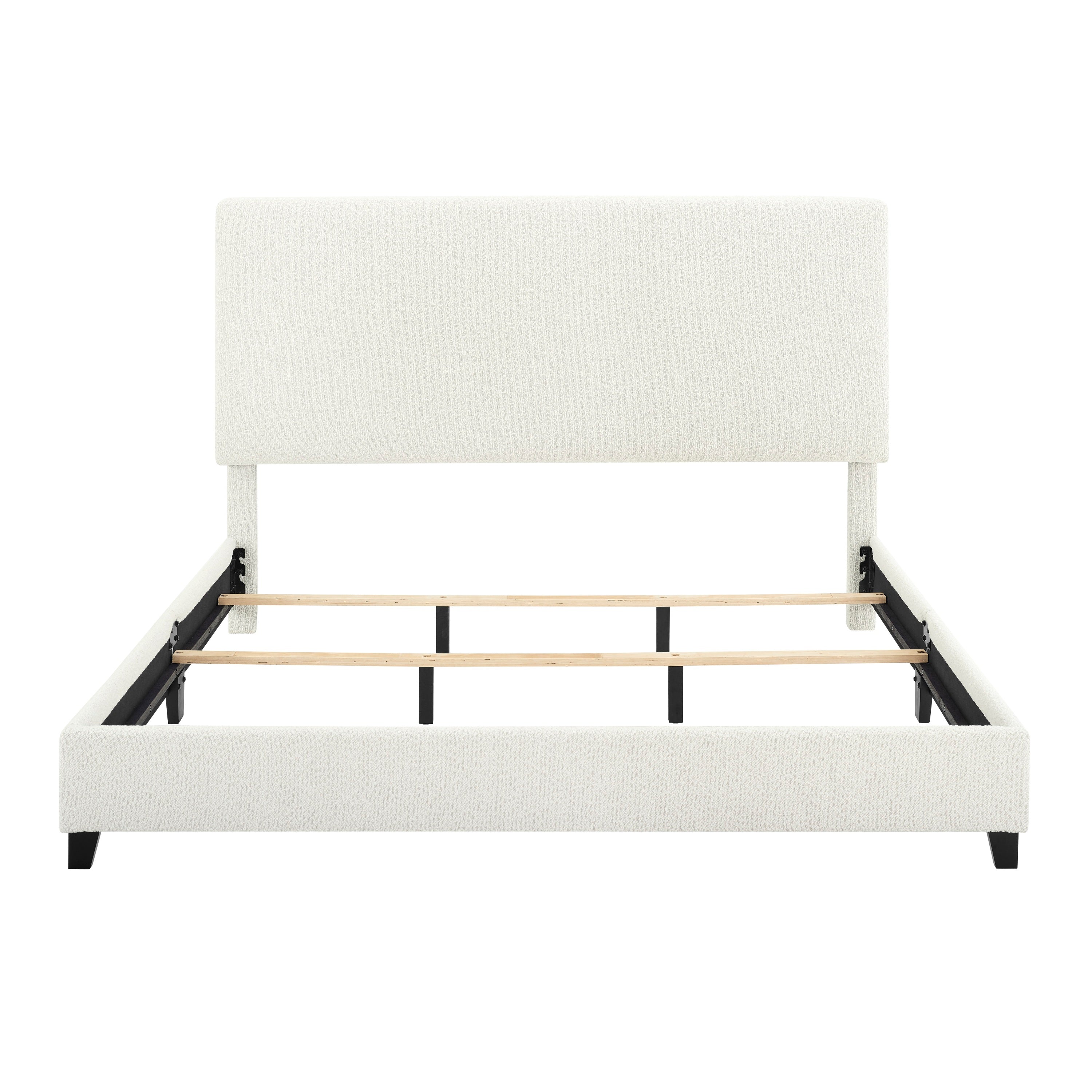 Walker Edison | King Size White Boucle Upholstered Platform Bed