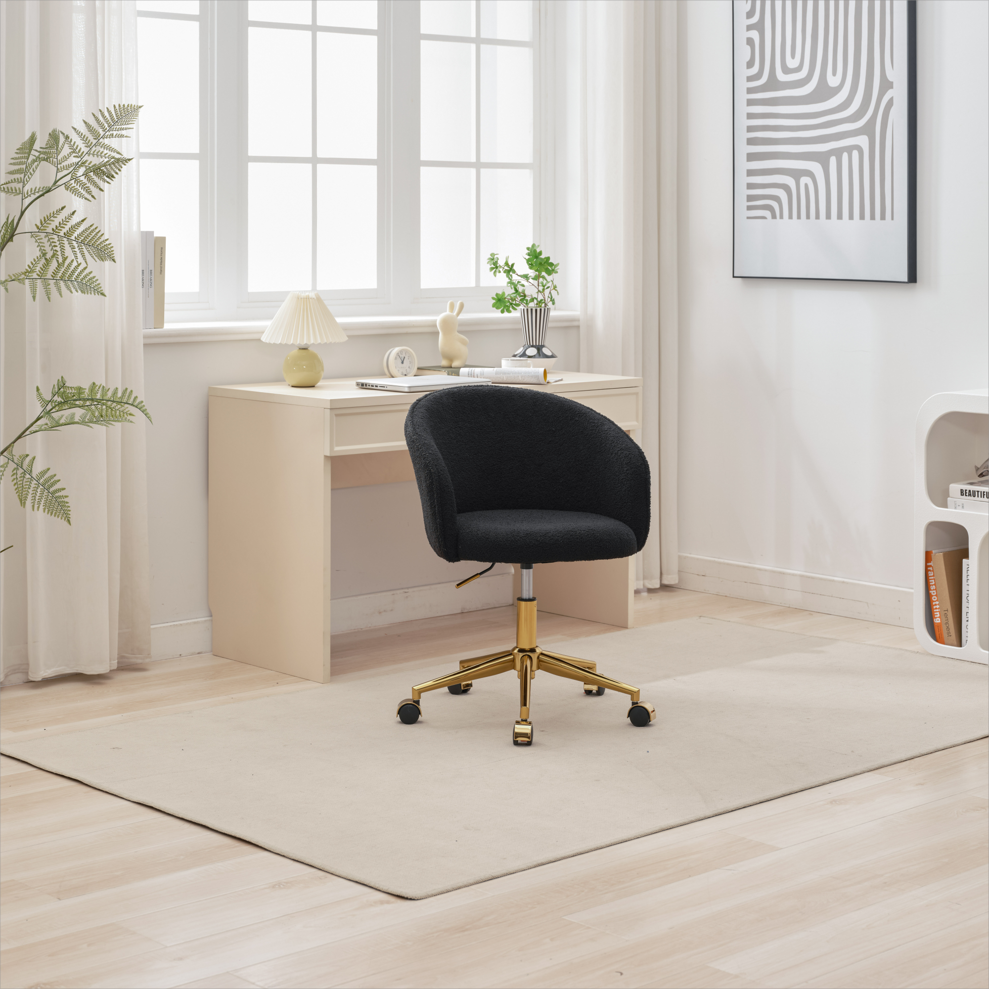 Walker Edison | Black Teddy Desk Chair with Gold Rolling Base