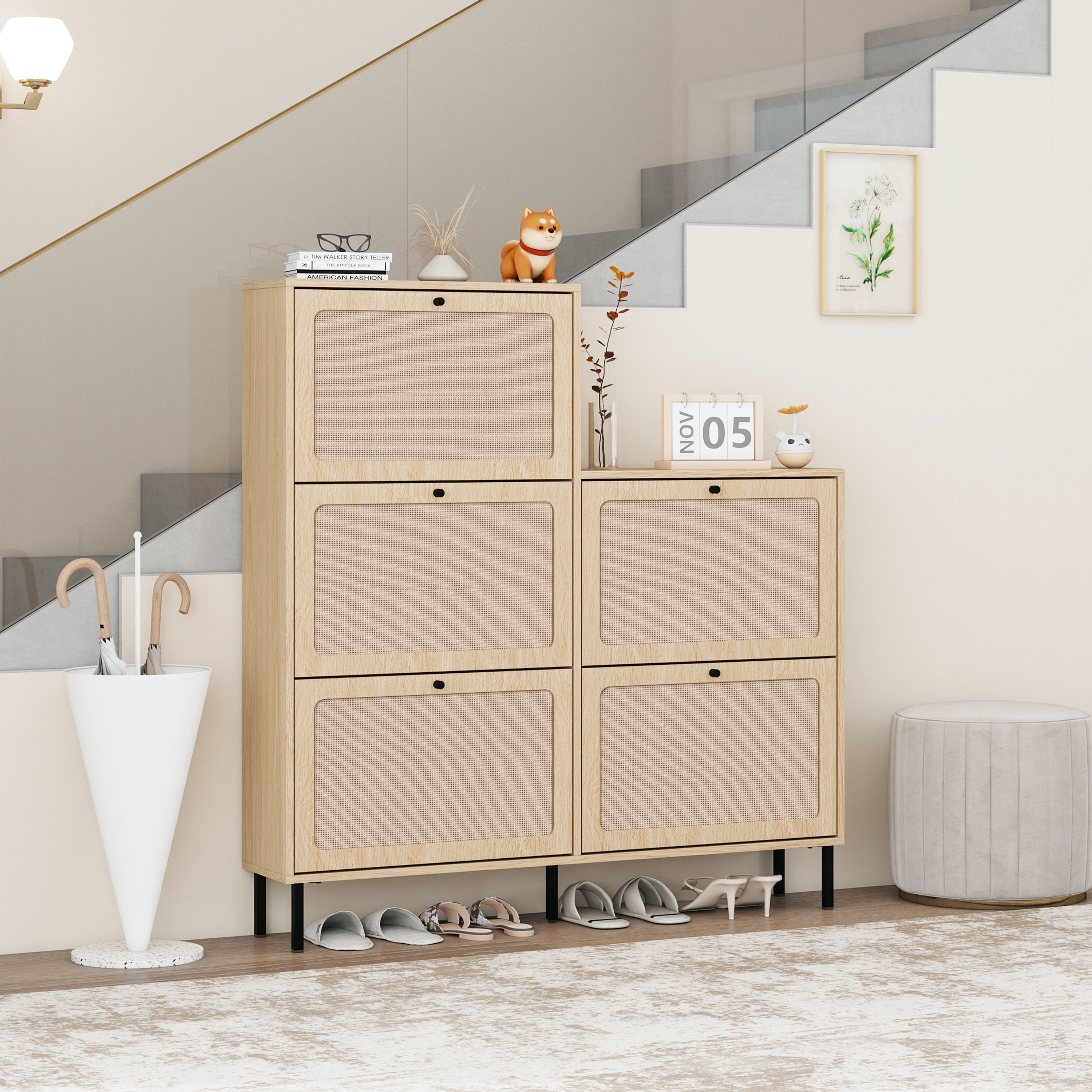Walker Edison | Rattan 5 Door Shoe Rack