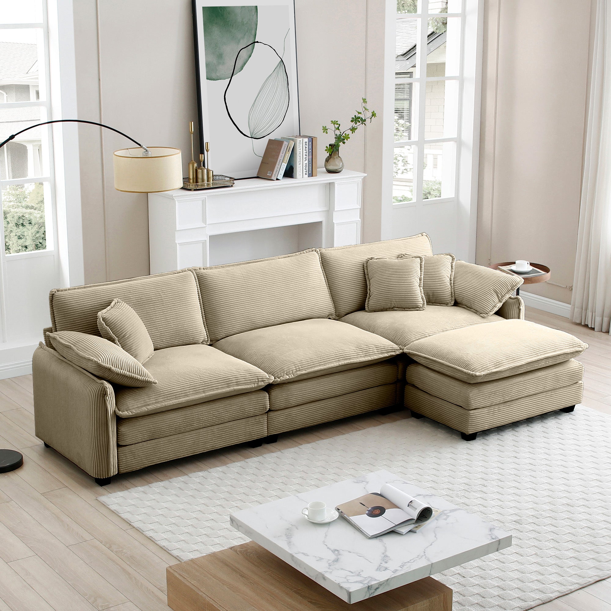 Walker Edison | Corduroy Cloud Couch with Ottoman