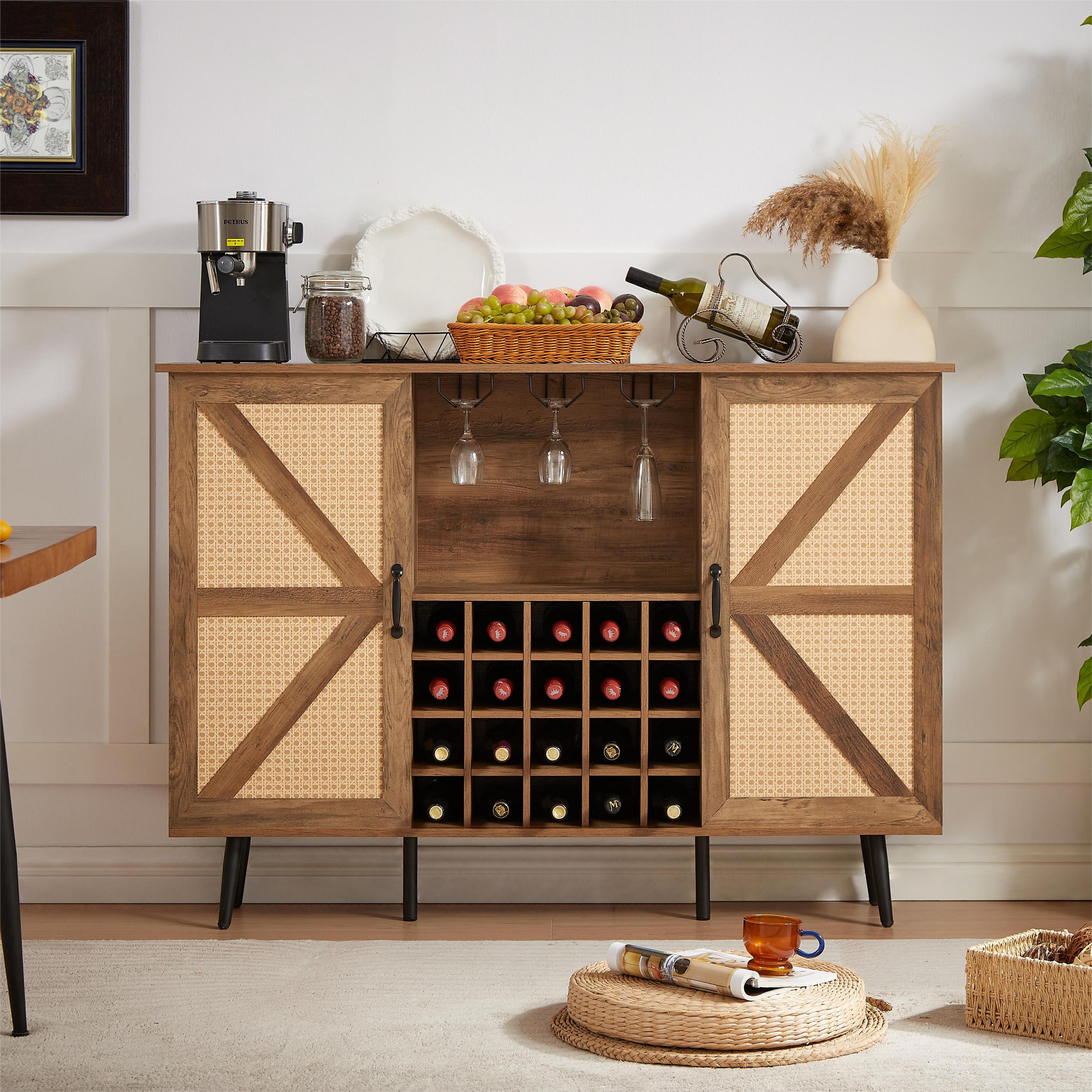 Walker Edison | Rattan Barn Door Bar Cabinet