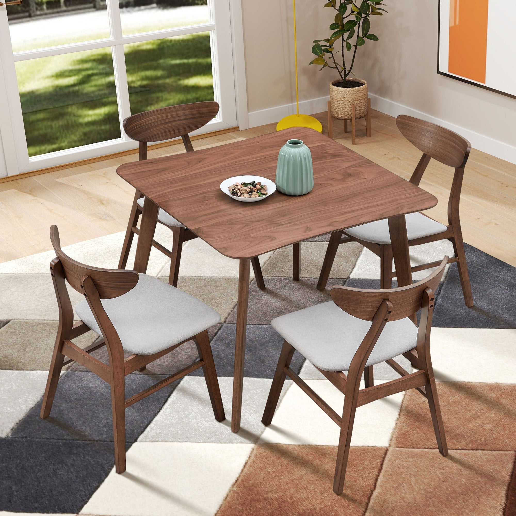 Walker Edison | Walnut Wooden Dining Table 5 Piece Set