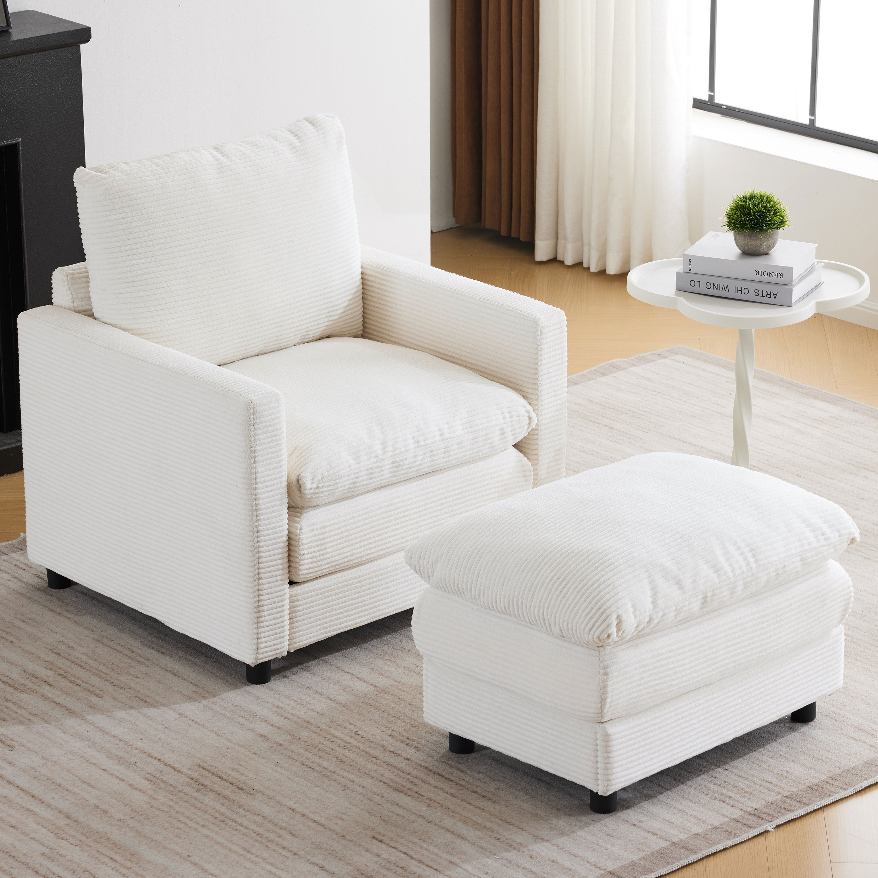 Walker Edison | Corduroy Armchair with Ottoman