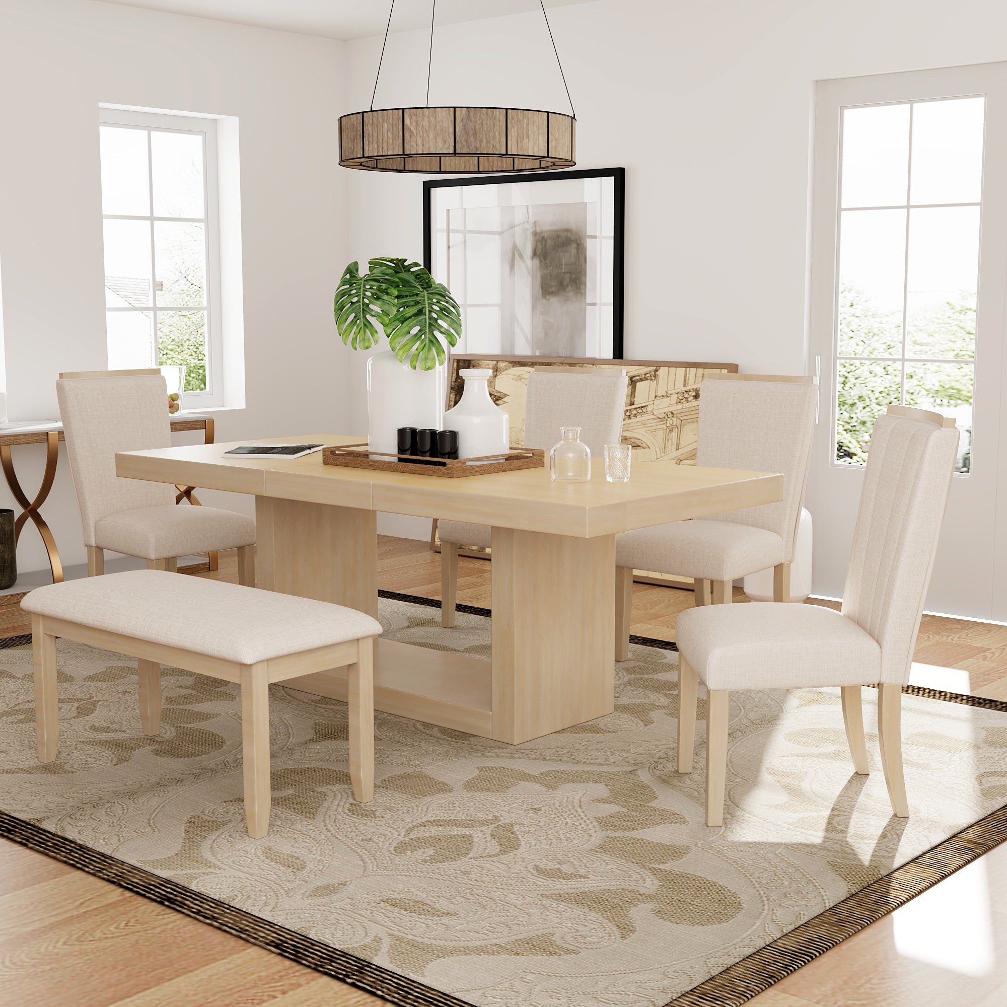 Walker Edison | Contemporary 6-Piece 78" Extendable Dining Table Full Set