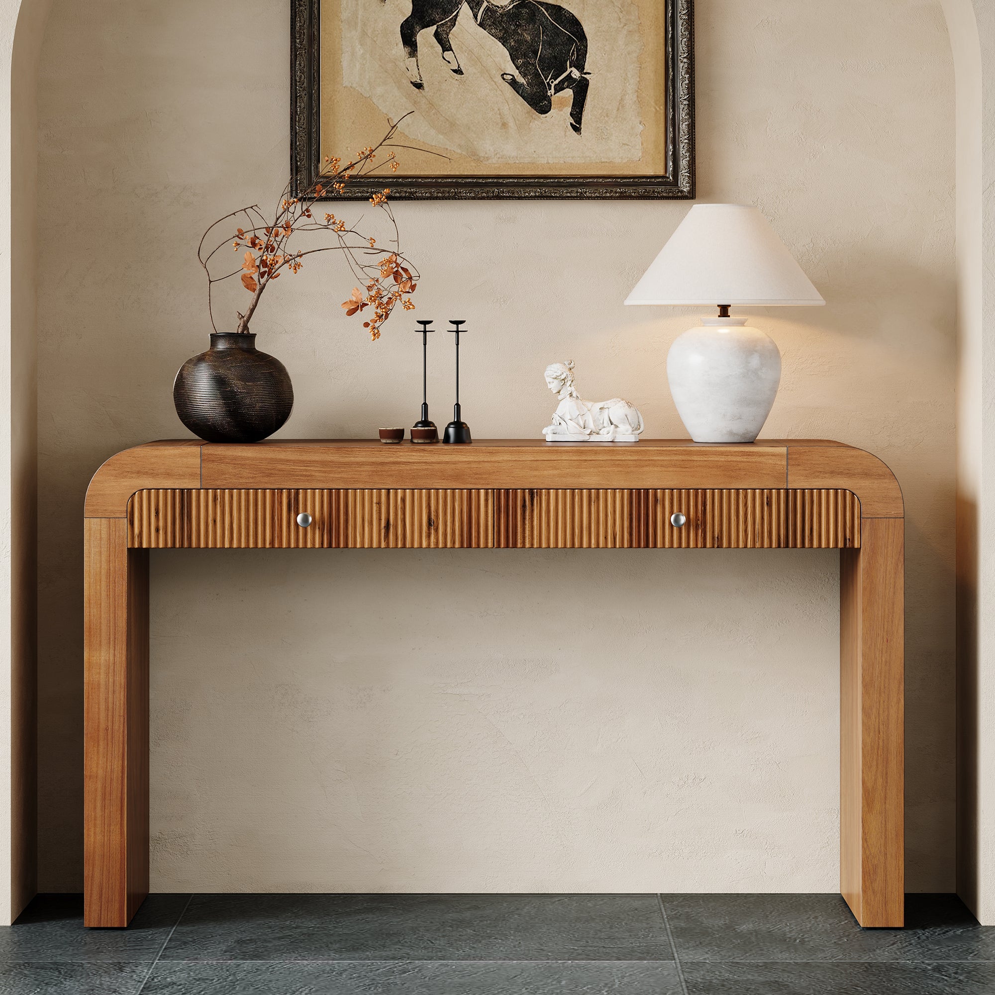 Walker Edison | Entryway Fluted Curve Design Console/Desk Table with Drawers