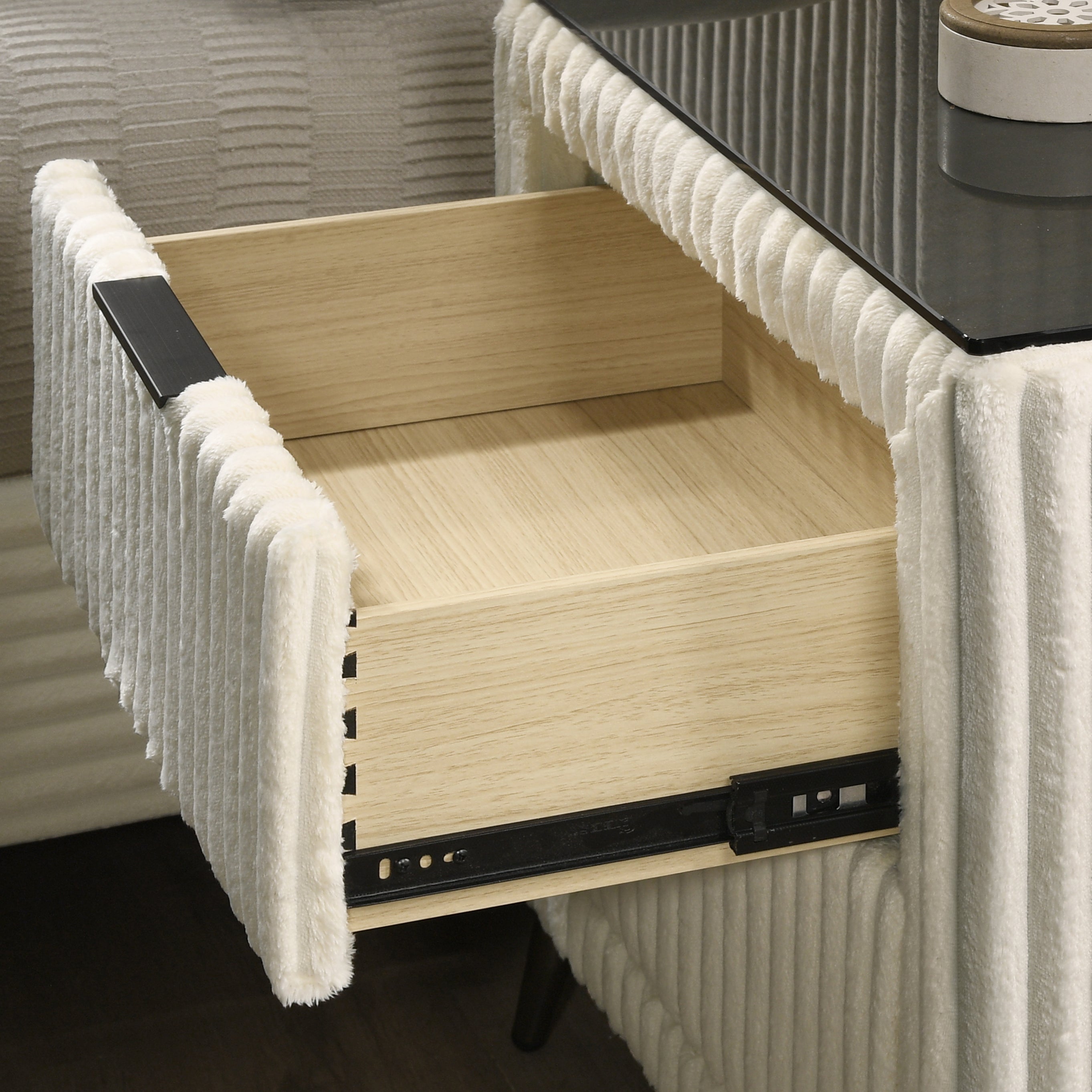 Walker Edison | Corduroy Upholstery Queen Bed with 2 Nightstands