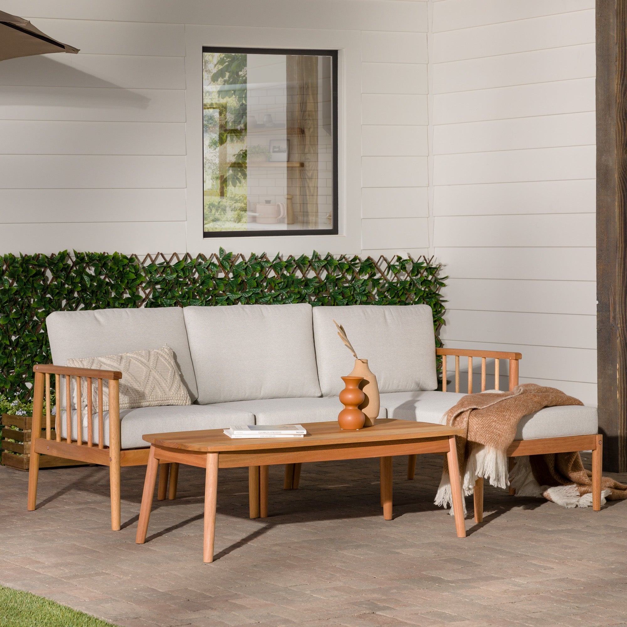 Circa Modern 4-Piece Spindle Solid Wood Outdoor L-Shaped Sectional Set